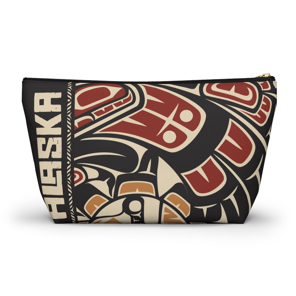 Travel Accessory Zipper Pouch - Rustic Alaska Tribal Raven - AK State Line™ Collection