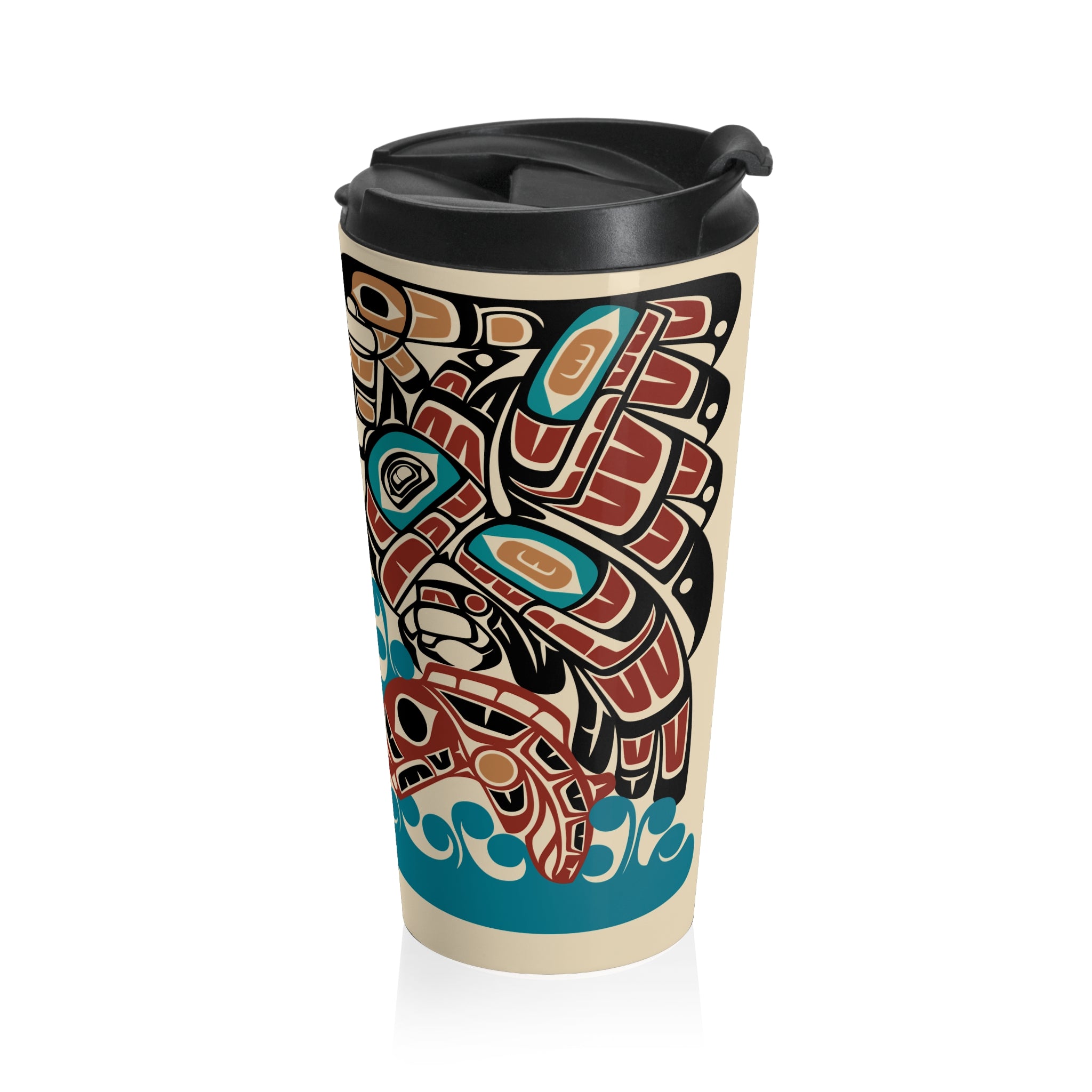15 oz. Coffee Travel Tumbler | Classic Tribal Eagle & Salmon | Signature Collection