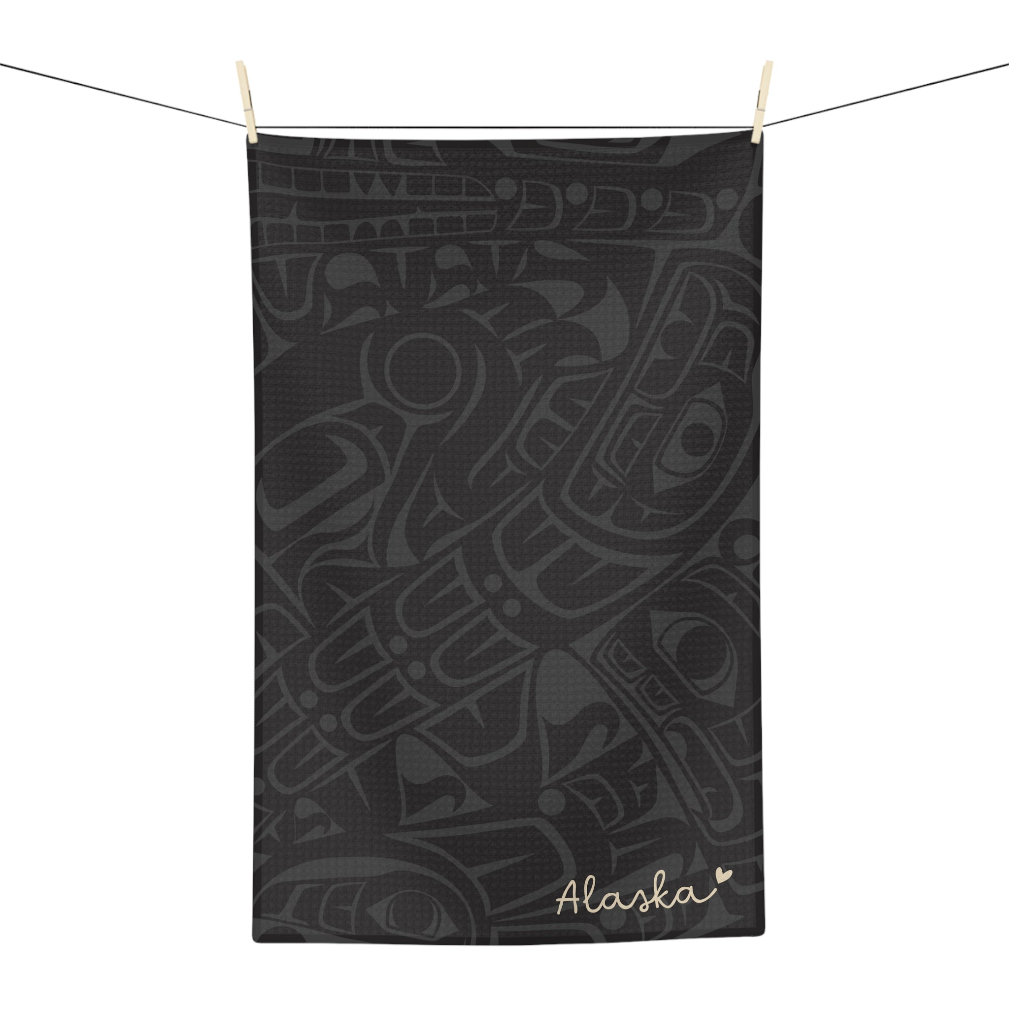 Microfiber Tea Towel - Classic Tribal Print with Alaska (Smoky) - AK State Line™ Collection