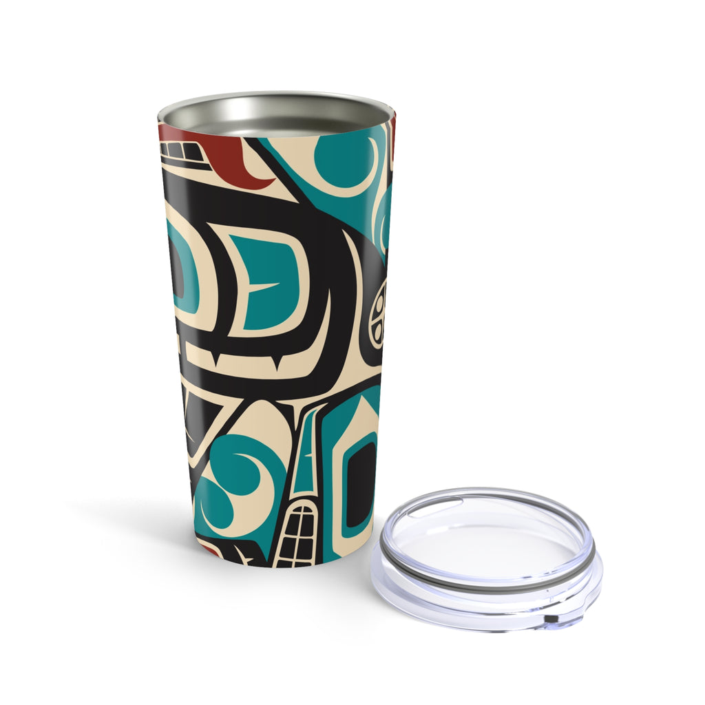 20 oz. Stainless Steel Tumbler w/ Lid - Rustic Alaska Tribal Orca - AK State Line™ Collection