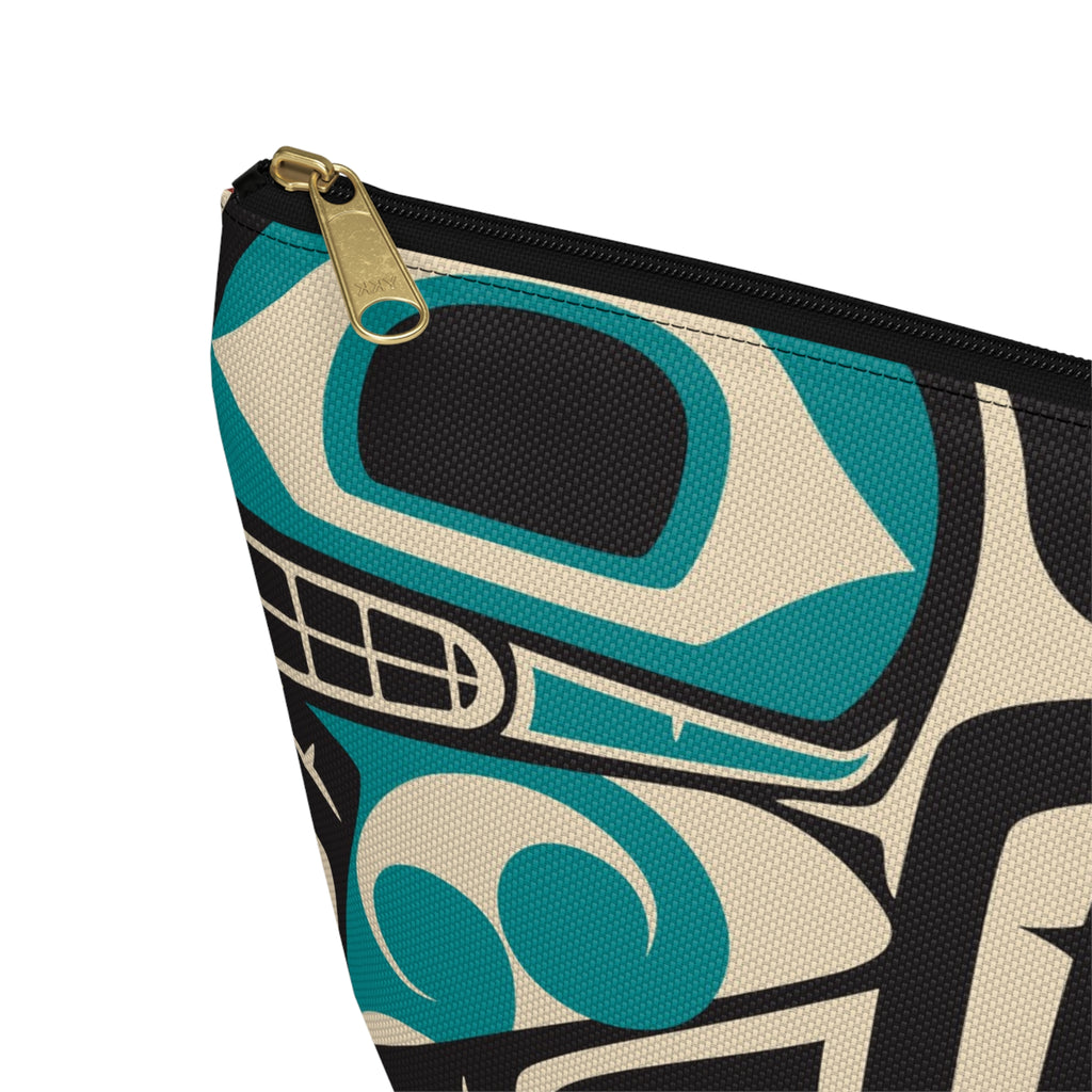Travel Accessory Zipper Pouch - Rustic Alaska Tribal Orca - AK State Line™ Collection