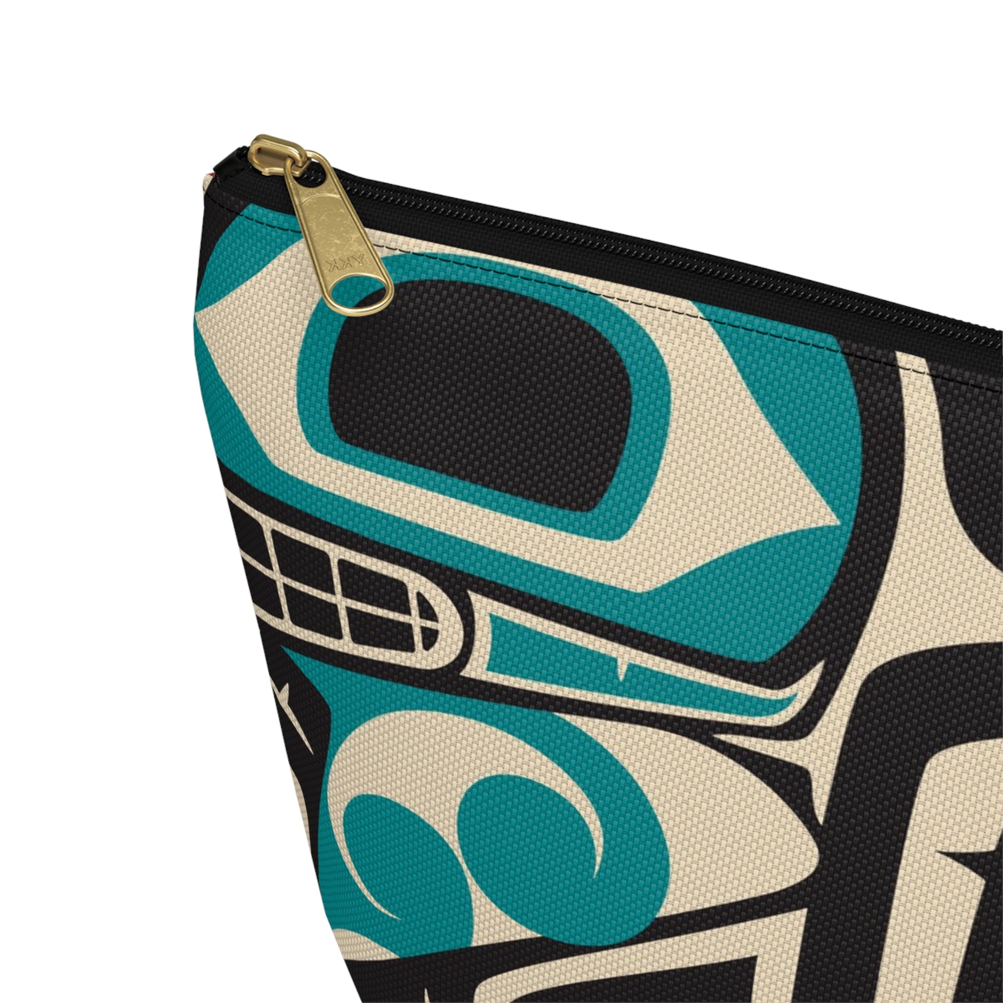 Travel Accessory Zipper Pouch - Rustic Alaska Tribal Orca - AK State Line™ Collection