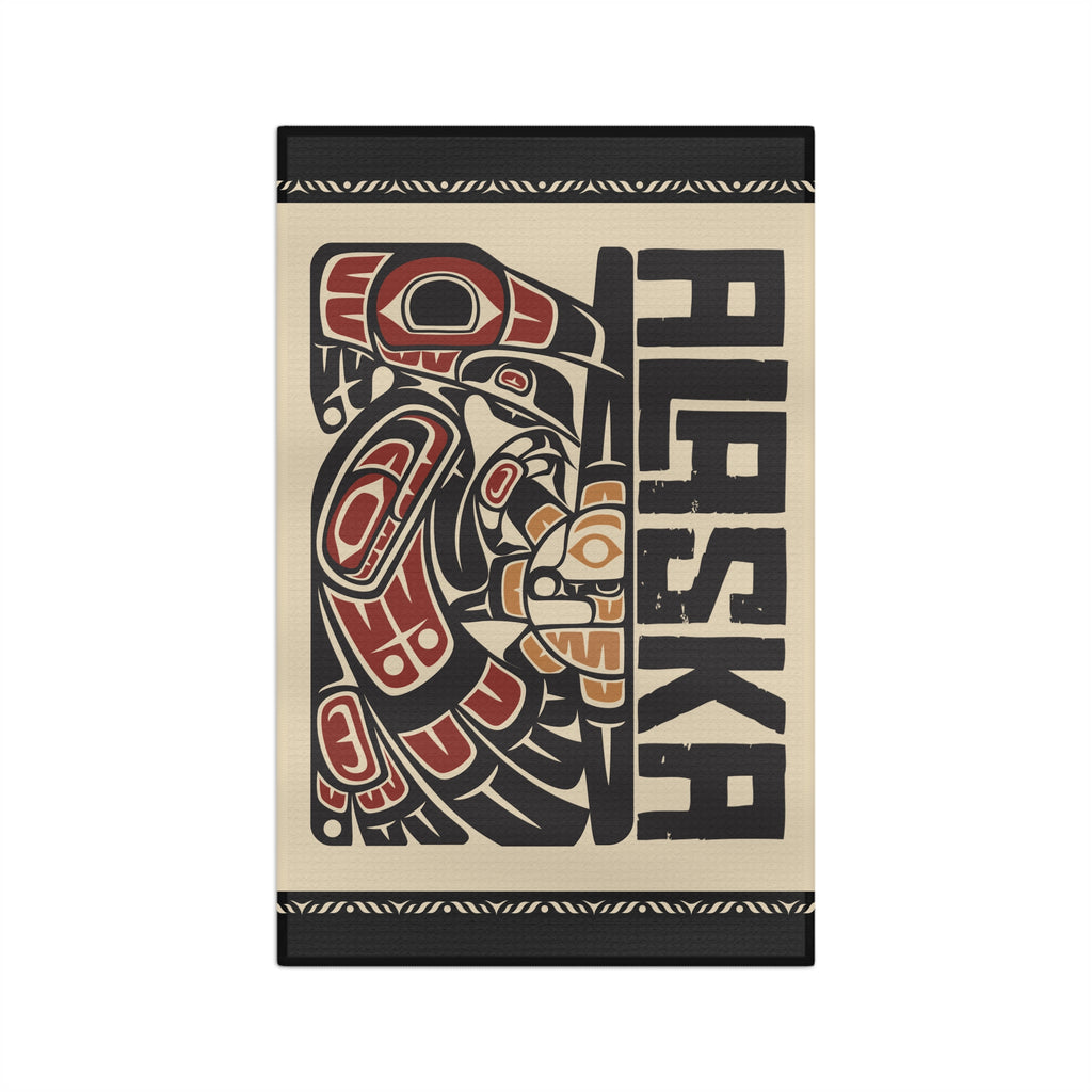 Microfiber Tea Towel - Rustic Alaska Tribal Raven - AK State Line™ Collection