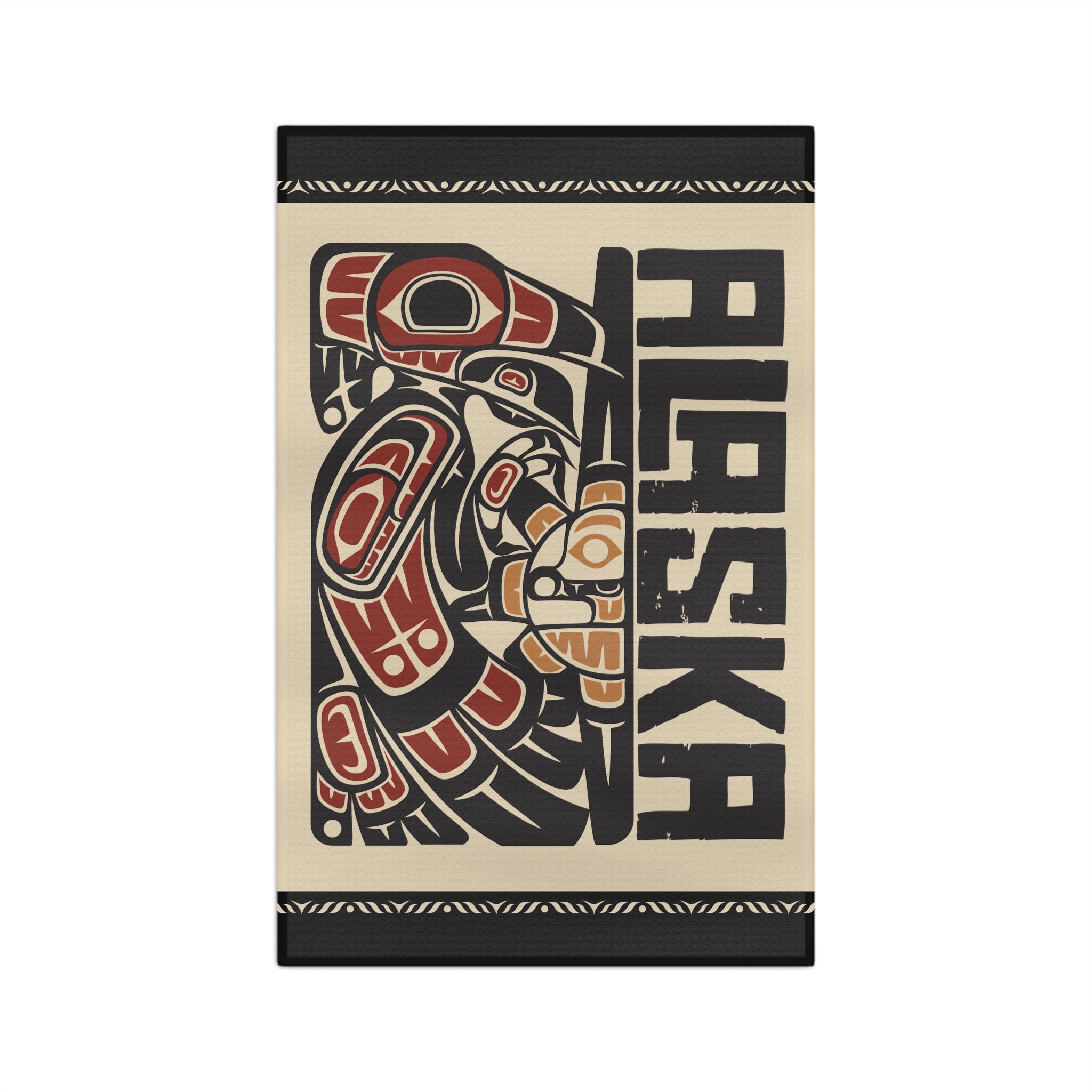 Microfiber Tea Towel - Rustic Alaska Tribal Raven - AK State Line™ Collection