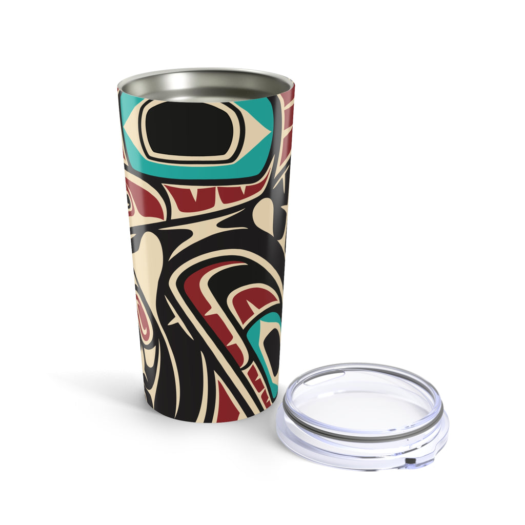 20 oz. Stainless Steel Tumbler w/ Lid - Rustic Alaska Tribal Raven - AK State Line™ Collection