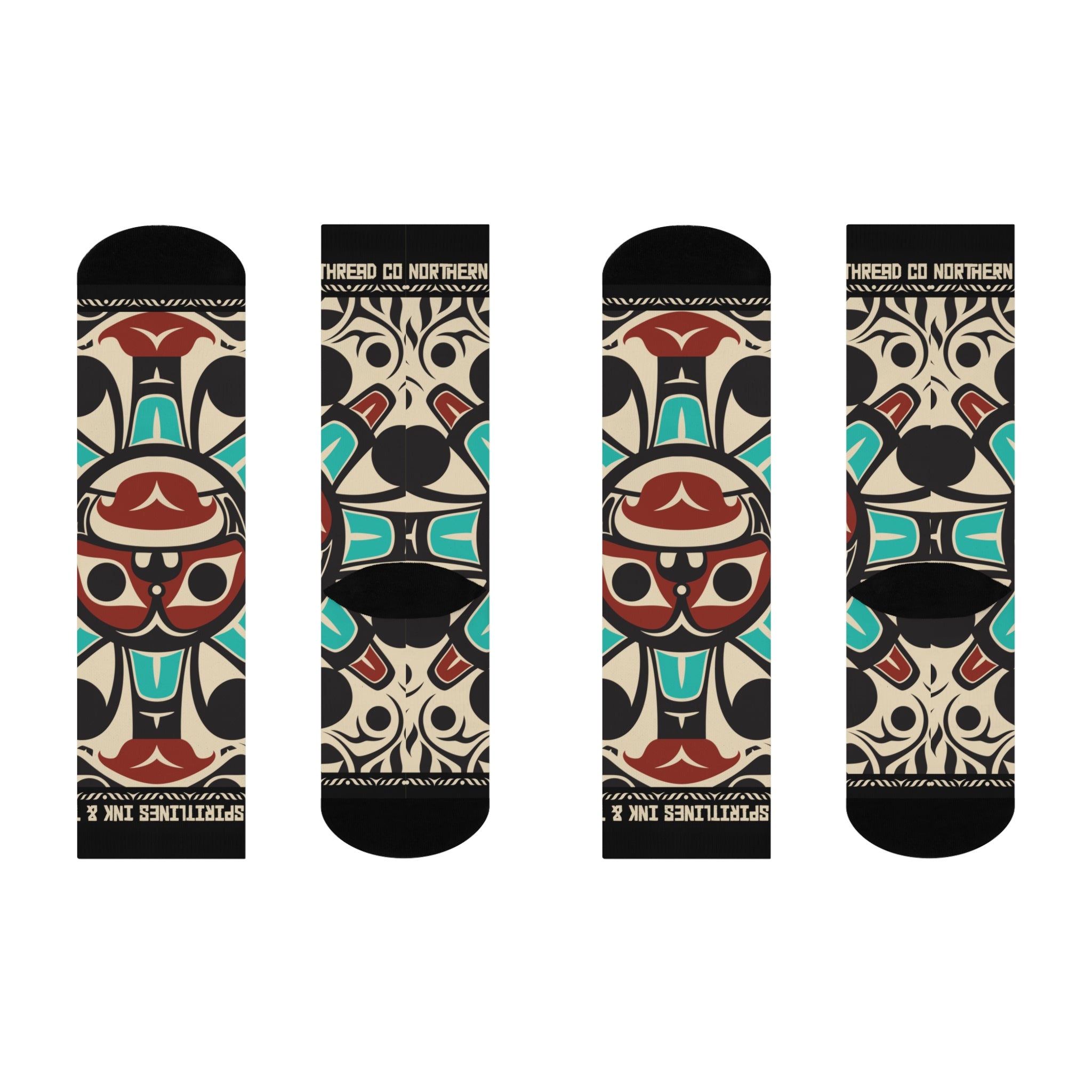 Crew Socks - Cushion Bottom - Classic Tribal Sun (Teal/Red) -  Northern Spiritlines™