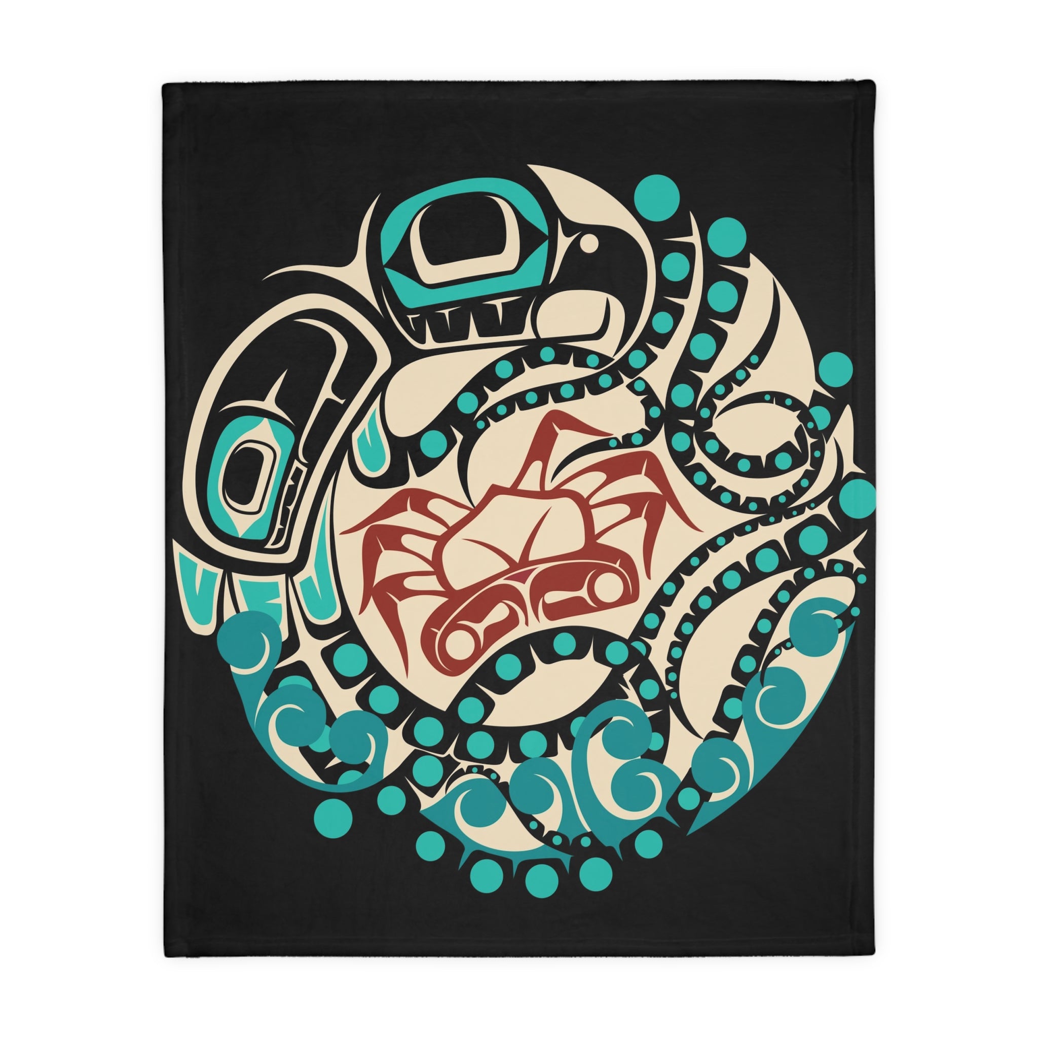 Reversible Coral Fleece Blanket | Classic Tribal Octopus | Northern Spiritlines™ Signature