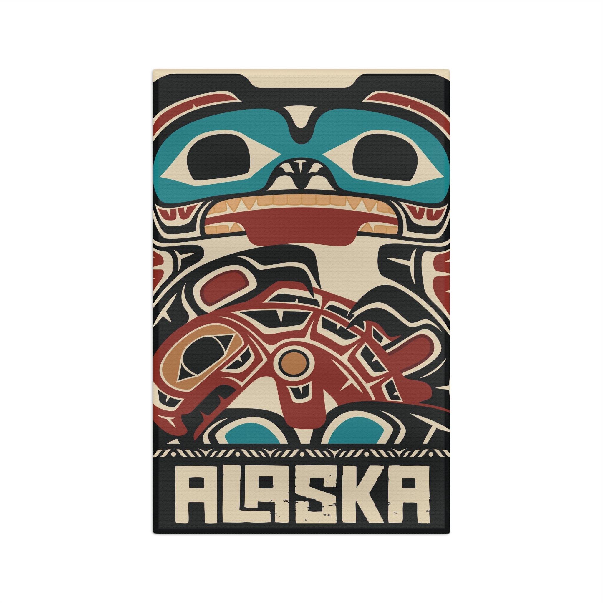 Tea Towel | 18x30" Waffle Weave | Alaska Tribal Bear & Salmon | Stateline™ Collection