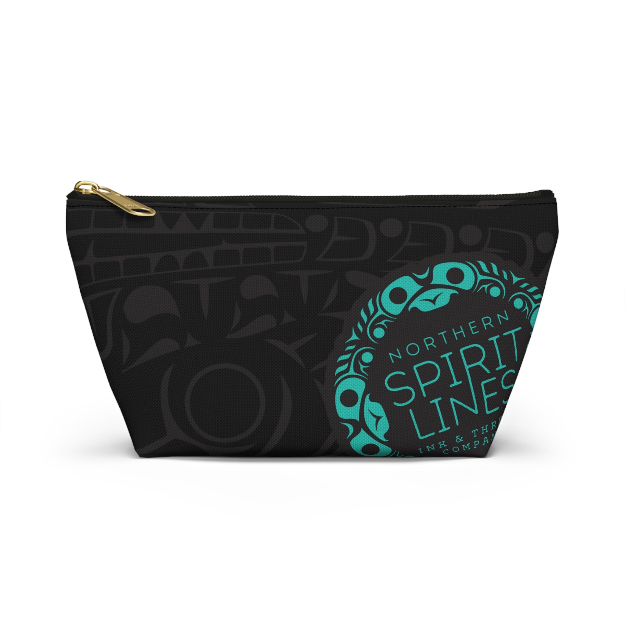 Travel Accessory Zipper Pouch - Classic Tribal Smoky Print with Teal Logo - Northern Spiritlines™
