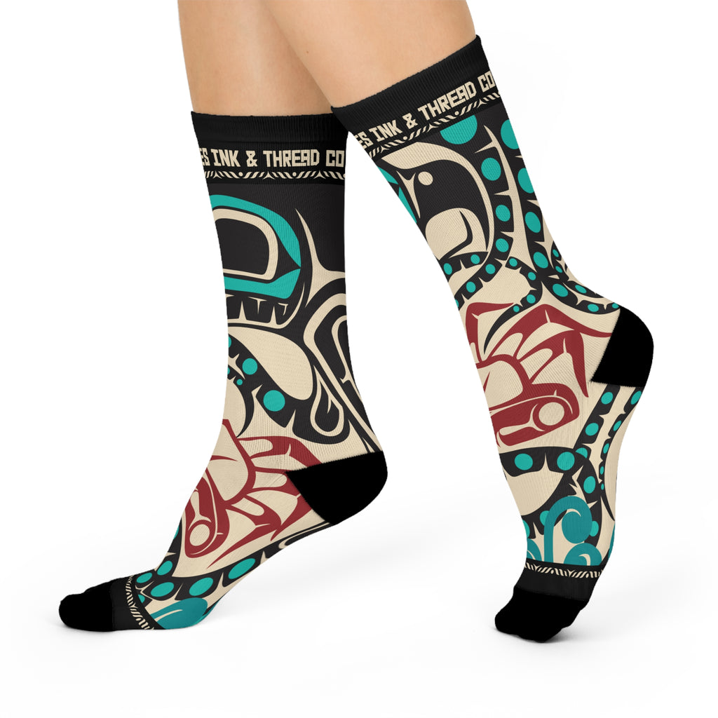 Crew Socks - Cushion Bottom - Classic Tribal Octopus Print - Northern Spiritlines™