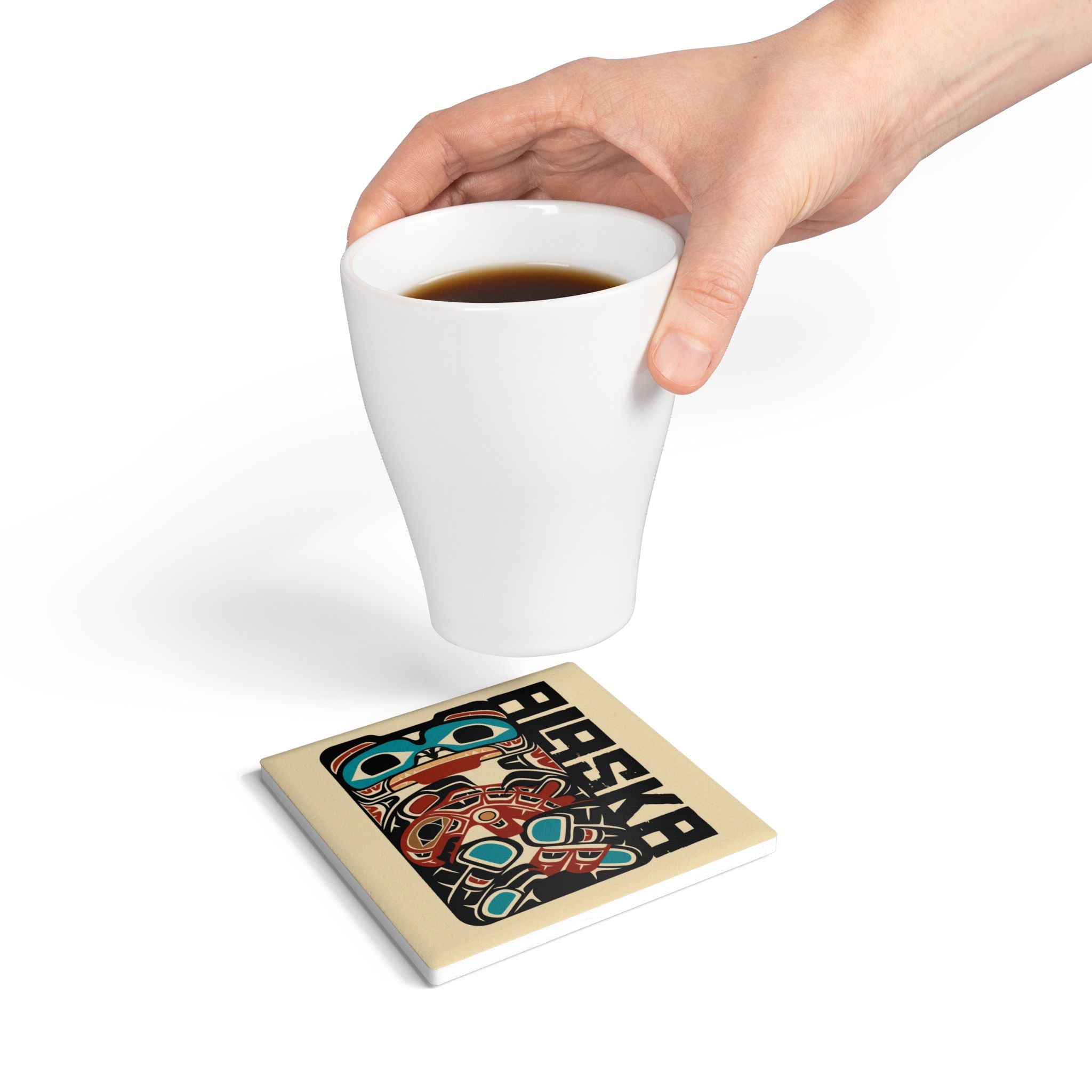 Ceramic Coaster | Alaska Tribal Bear & Salmon | Stateline Collection