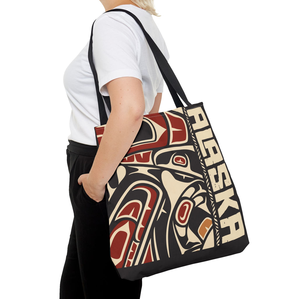 Canvas Tote Bag - Style No. 1 Rustic Alaska Tribal Raven - AK State Line™ Collection