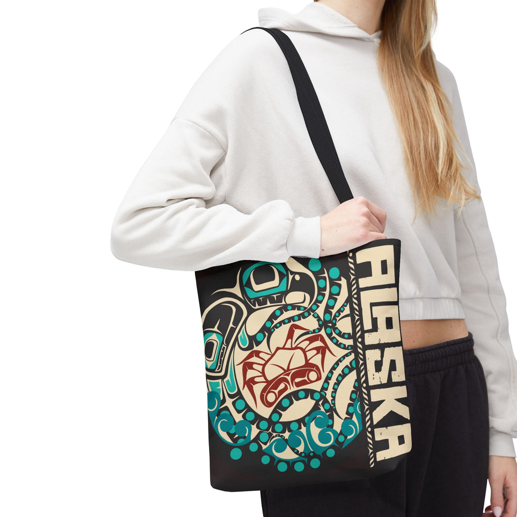 Canvas Tote Bag - Style No. 1 Rustic Alaska Tribal Octopus - AK State Line™ Collection