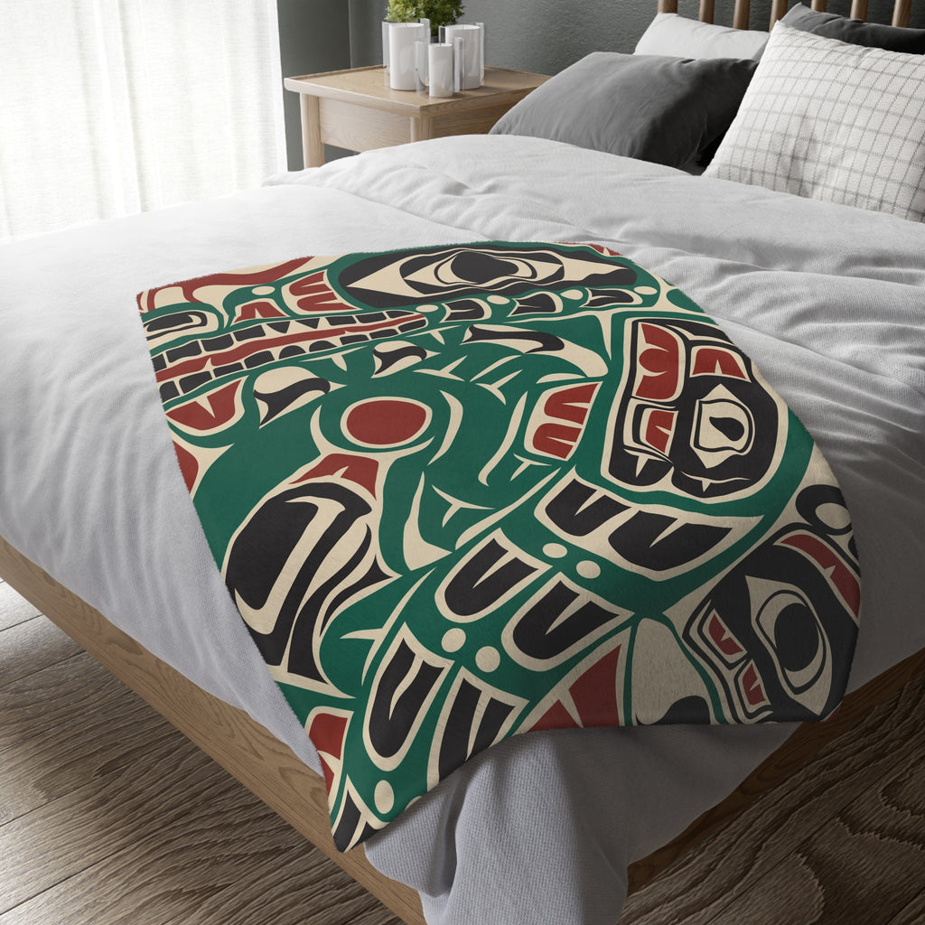 Reversible Plush Blanket - Classic Tribal Sea Monster - Northern Spiritlines™