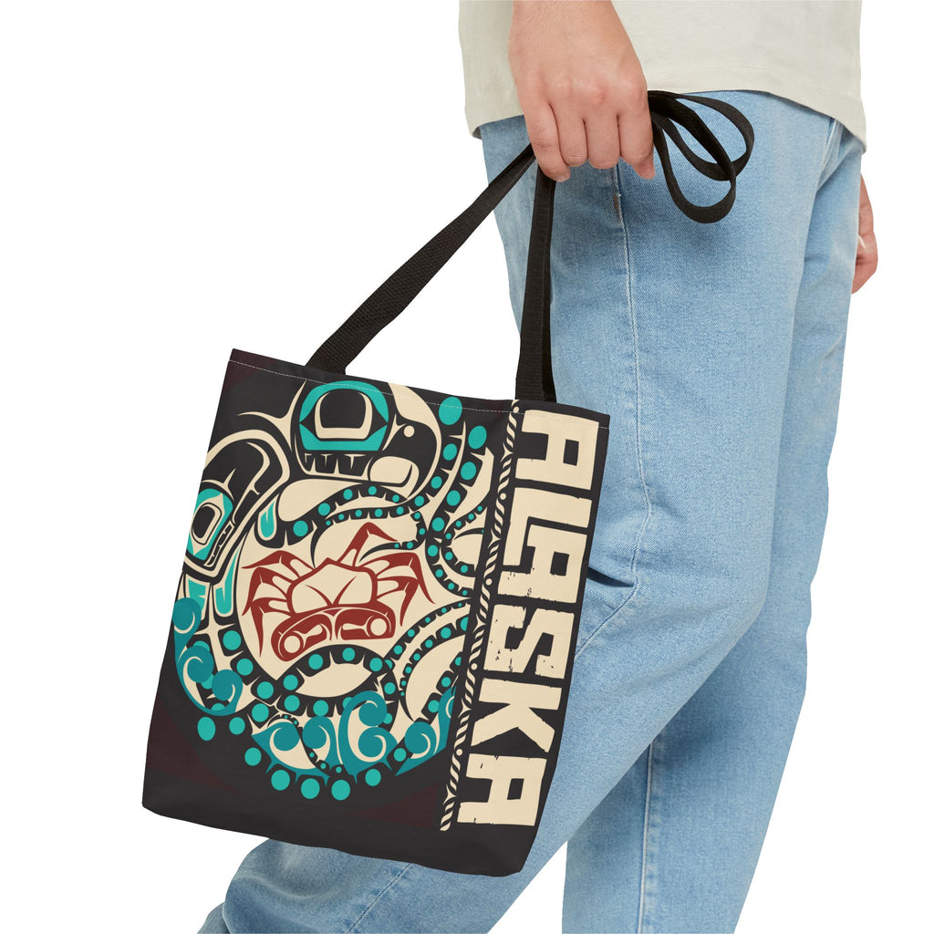 Canvas Tote Bag - Style No. 1 Rustic Alaska Tribal Octopus - AK State Line™ Collection