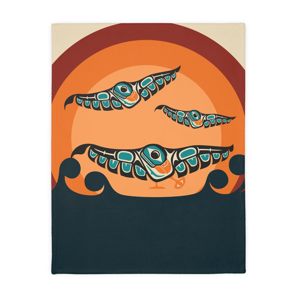 Reversible Plush Blanket - Classic Tribal Puffins - Northern Spiritlines™