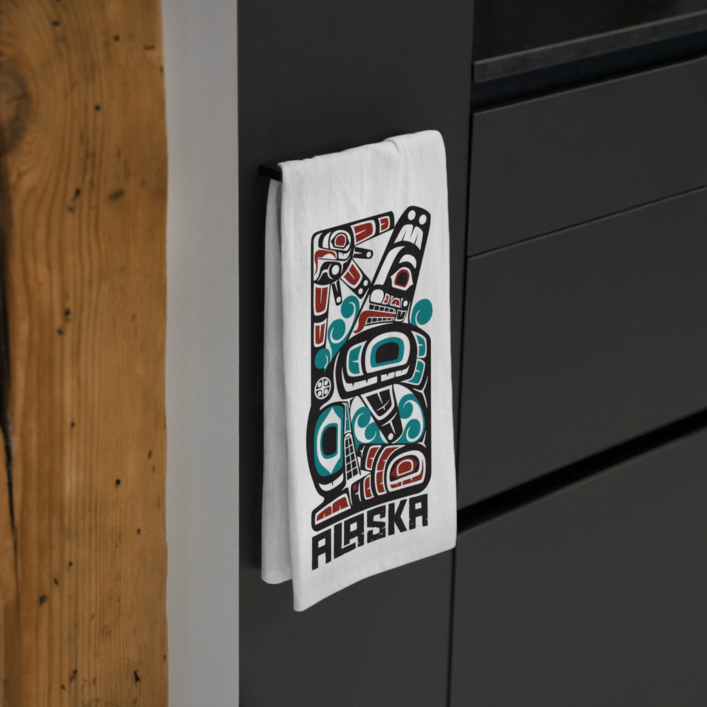 Cotton Tea Towel - Alaska Classic Tribal Orca - AK State Line™ Collection