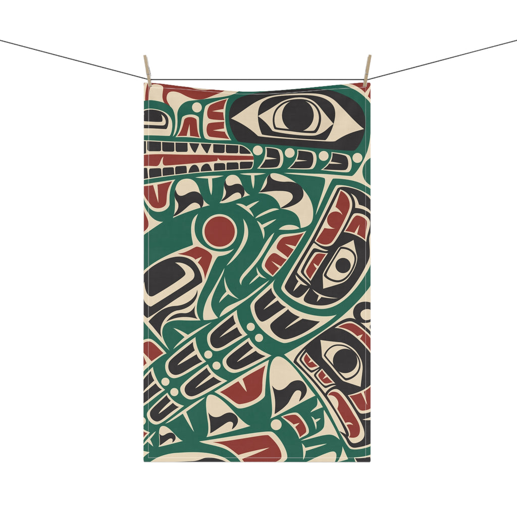 Cotton Twill Tea Towel - Classic Tribal Sea Monster - Northern Spiritlines™