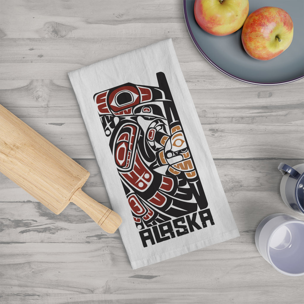 Cotton Tea Towel - Alaska Tribal Raven - AK State Line™ Collection