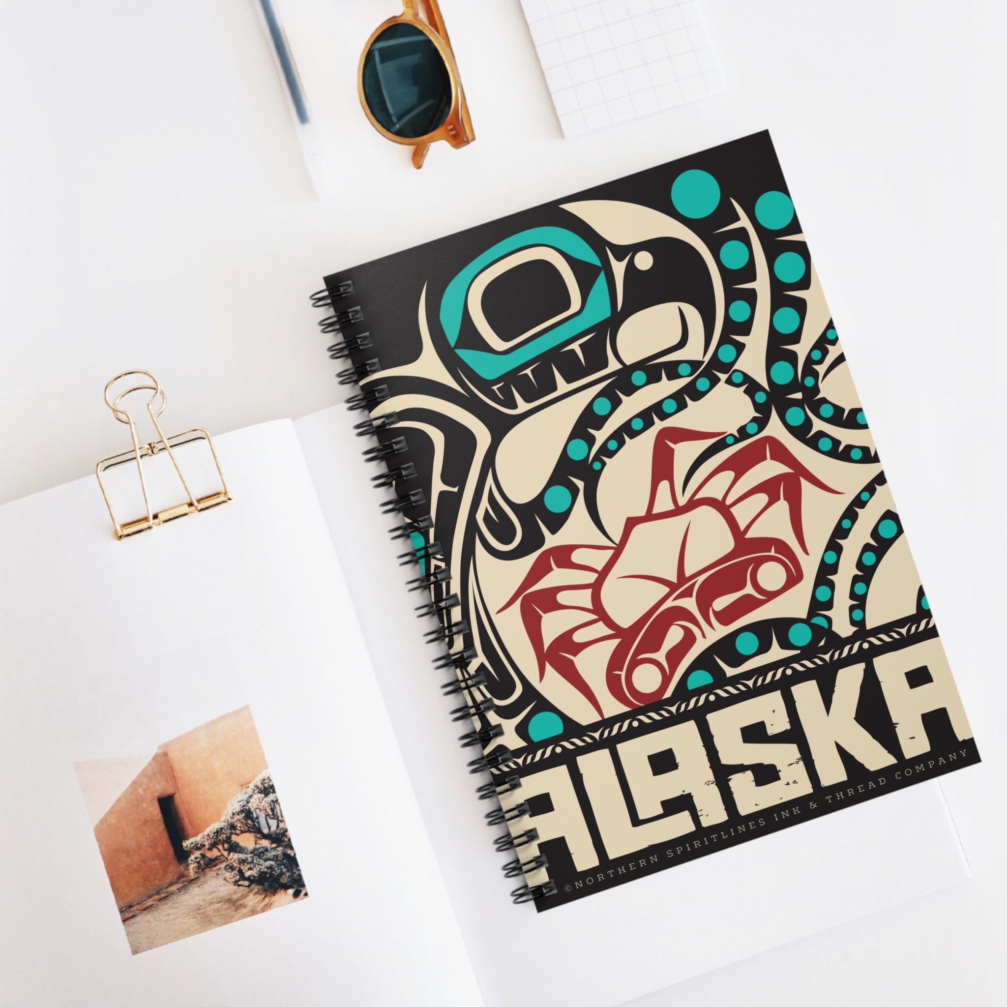 Spiral Notebook, Journal - Rustic Alaska Tribal Octopus - AK State Line™ Collection