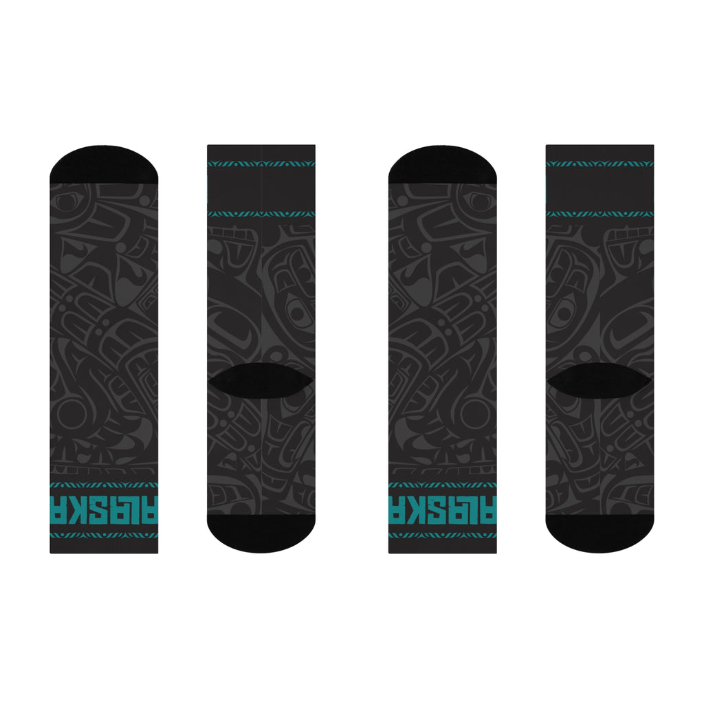Crew Socks - Cushion Bottom - Rustic Alaska Smoky Tribal Print - AK State Line™