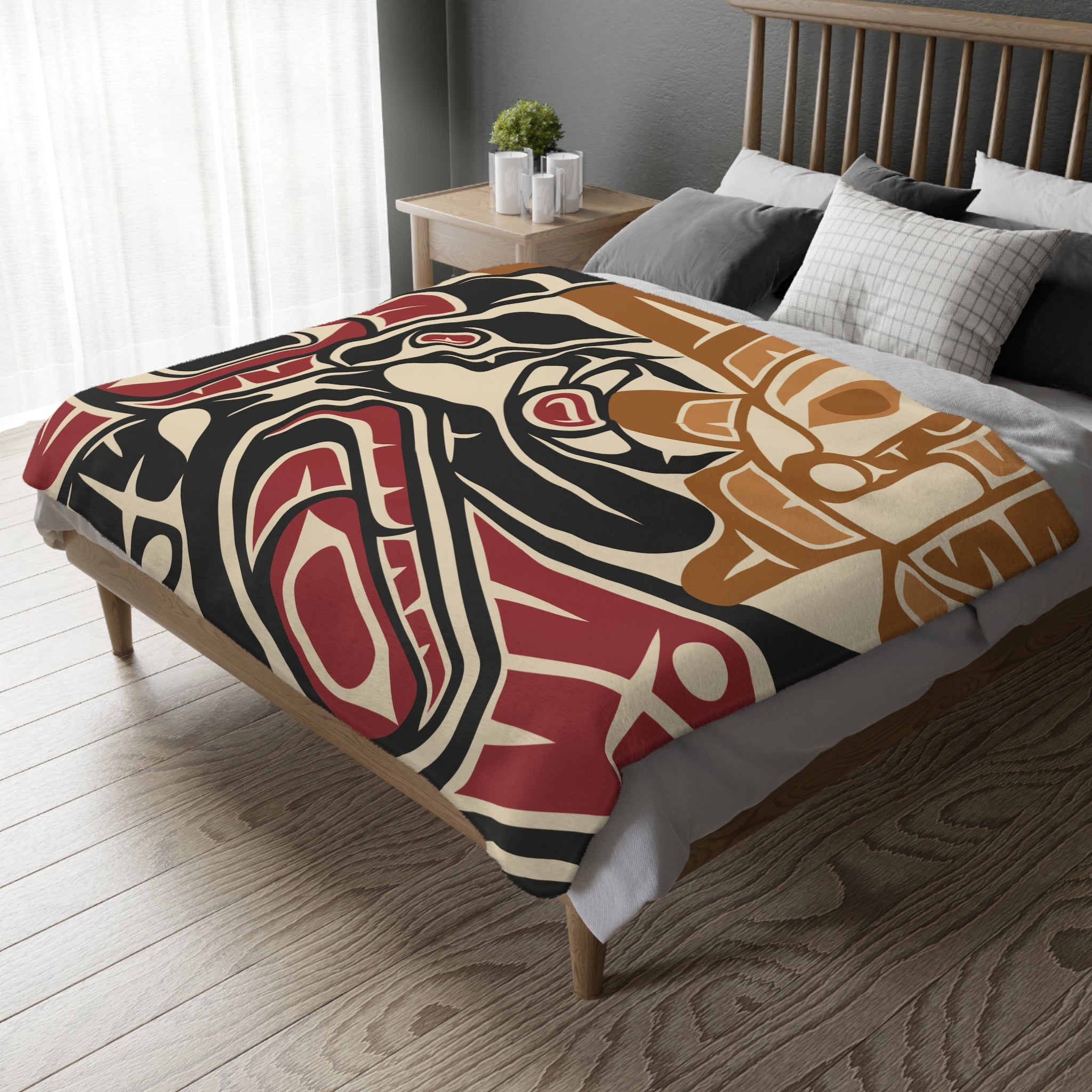 Reversible Plush Blanket - Classic Tribal Raven - Northern Spiritlines™