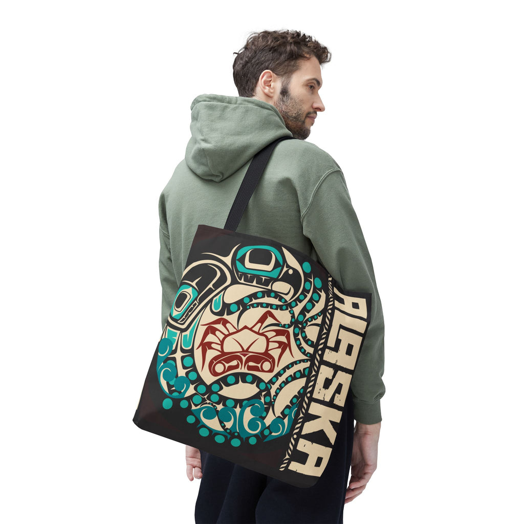 Canvas Tote Bag - Style No. 1 Rustic Alaska Tribal Octopus - AK State Line™ Collection