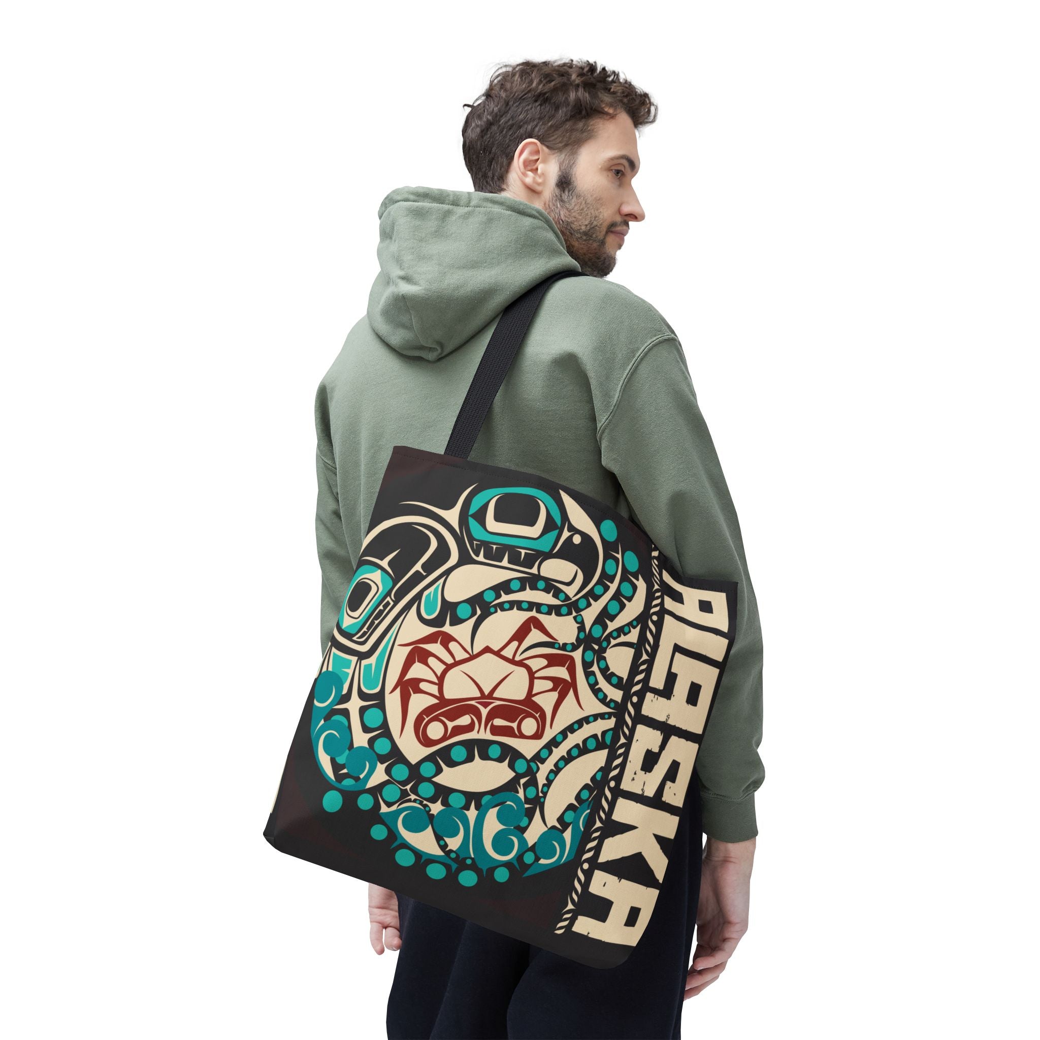 Canvas Tote Bag - Style No. 1 Rustic Alaska Tribal Octopus - AK State Line™ Collection