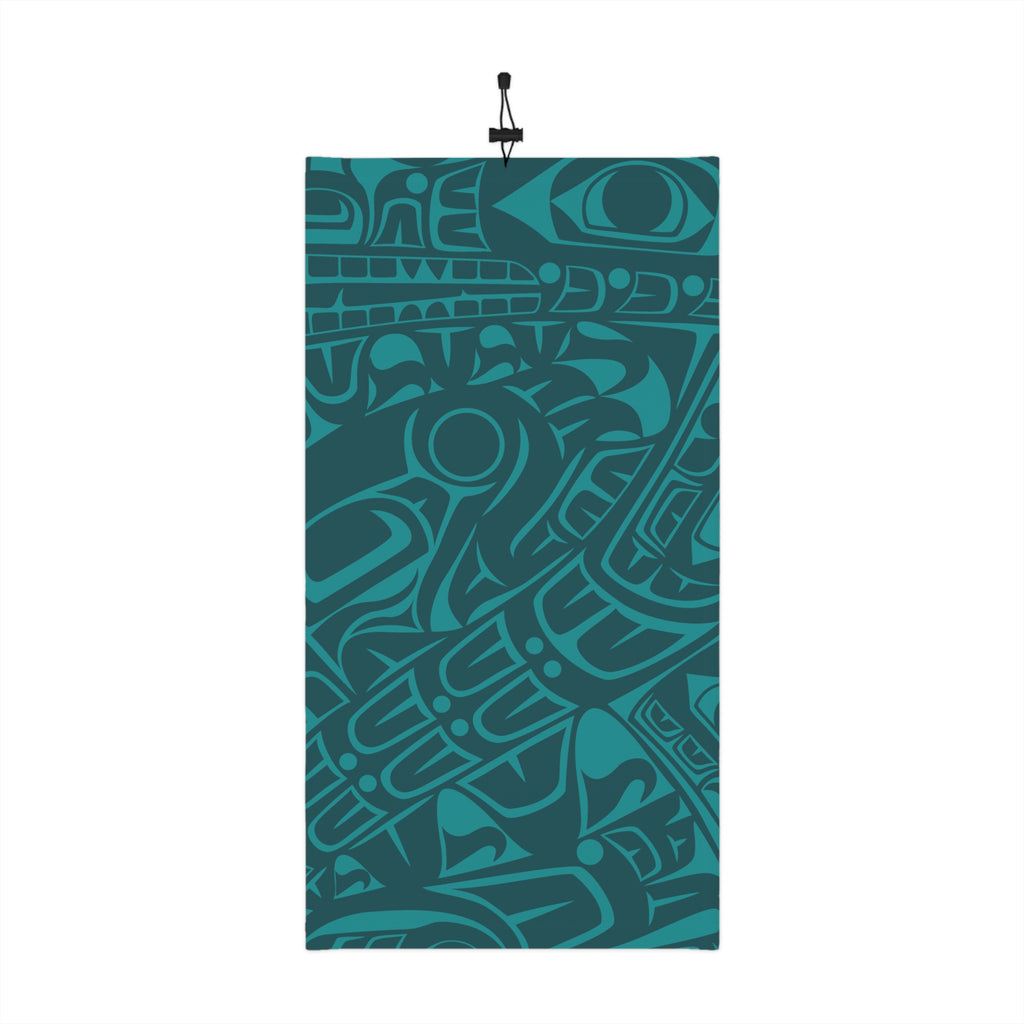 Neck Gaiter, Headband with Drawstring - Classic Tribal Print in Tidal Teal - Northern Spiritlines™