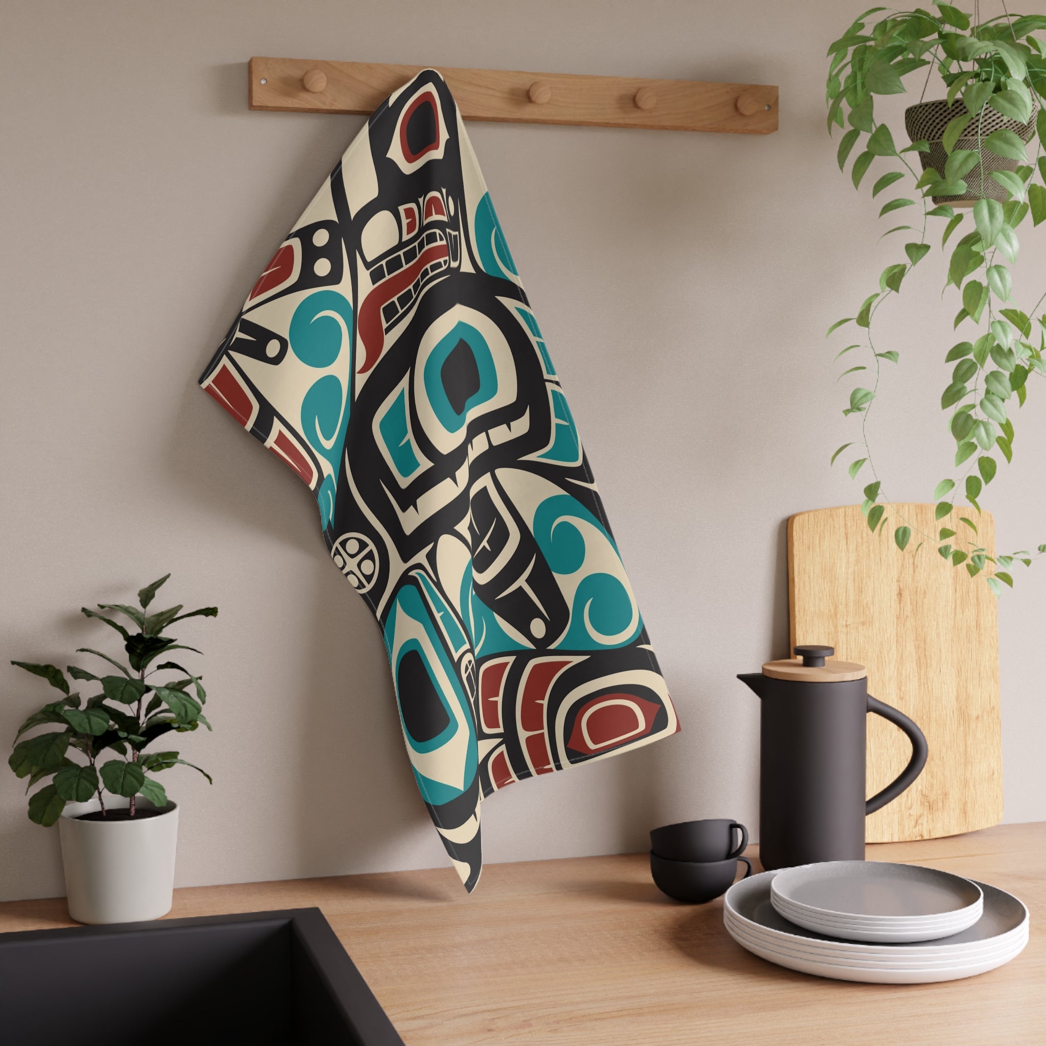 Cotton Twill Tea Towel - Classic Tribal Orca - Northern Spiritlines™