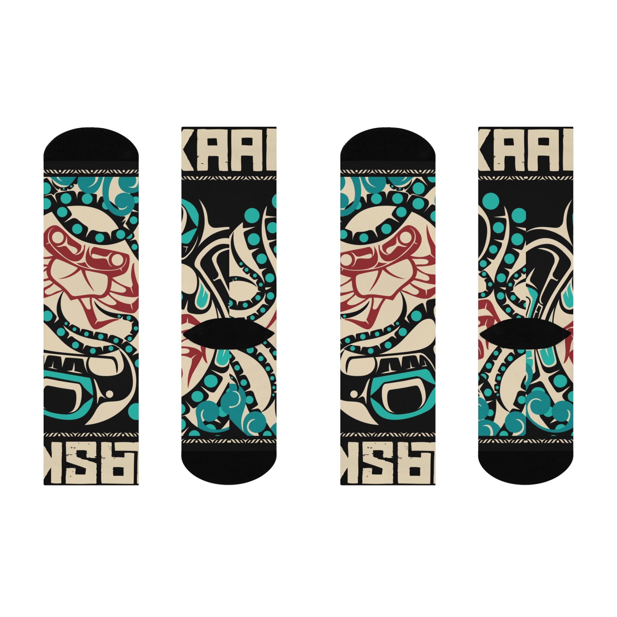Crew Socks - Cushion Bottom - Rustic Alaska Tribal Octopus - AK State Line™