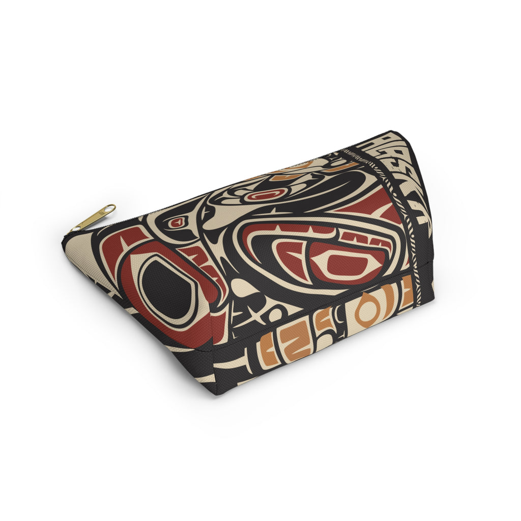 Travel Accessory Zipper Pouch - Rustic Alaska Tribal Raven - AK State Line™ Collection