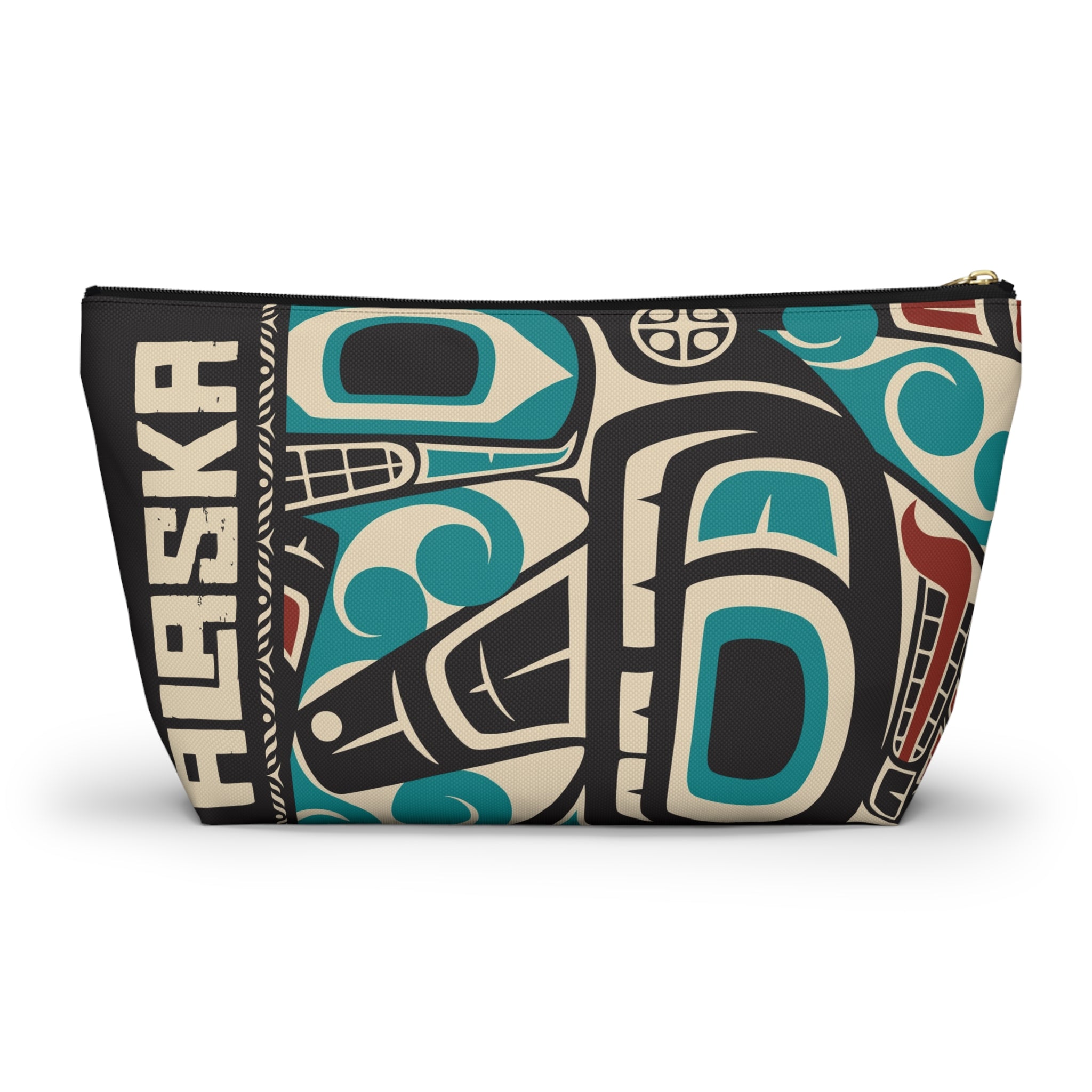 Travel Accessory Zipper Pouch - Rustic Alaska Tribal Orca - AK State Line™ Collection