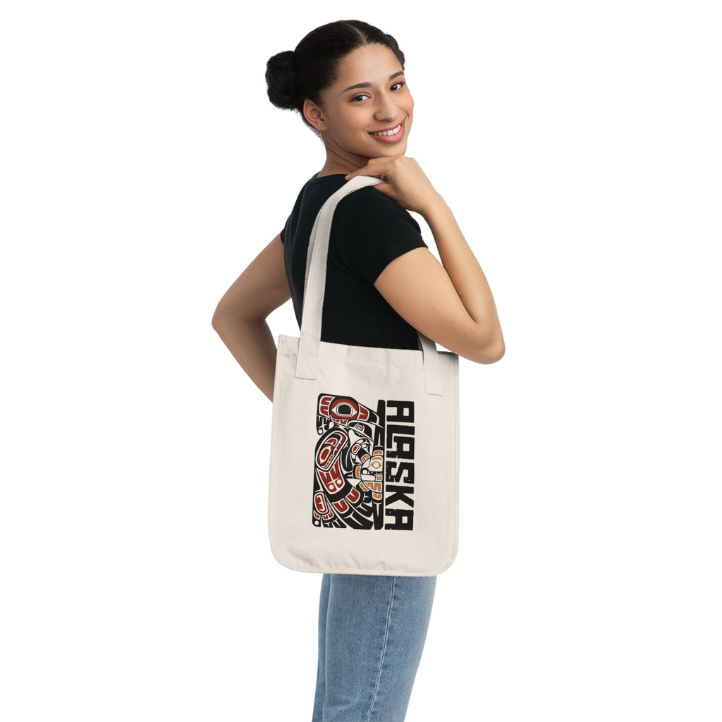 Organic Canvas Tote Bag - Rustic Alaska Tribal Raven - AK State Line™ Collection