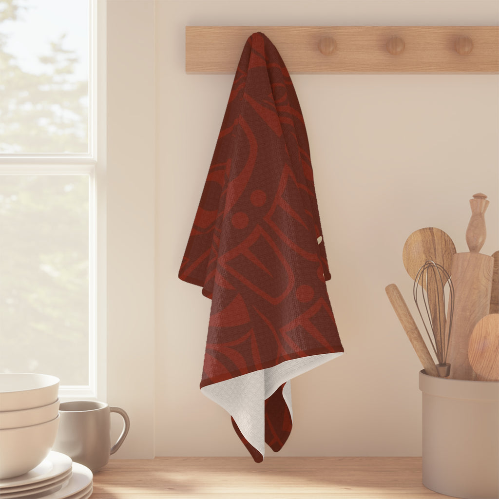 Microfiber Tea Towel - Classic Tribal Print with Alaska (Red) - AK State Line™ Collection