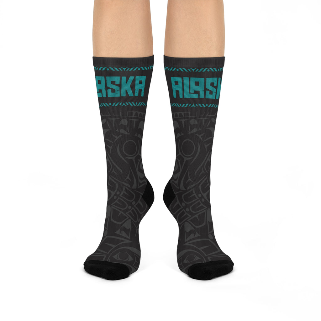 Crew Socks - Cushion Bottom - Rustic Alaska Smoky Tribal Print - AK State Line™