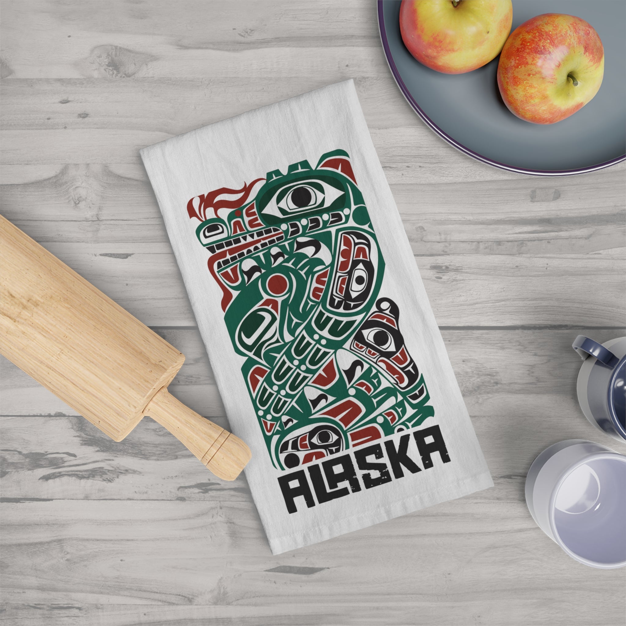 Cotton Tea Towel - Alaska Tribal Sea Monster - AK State Line™ Collection