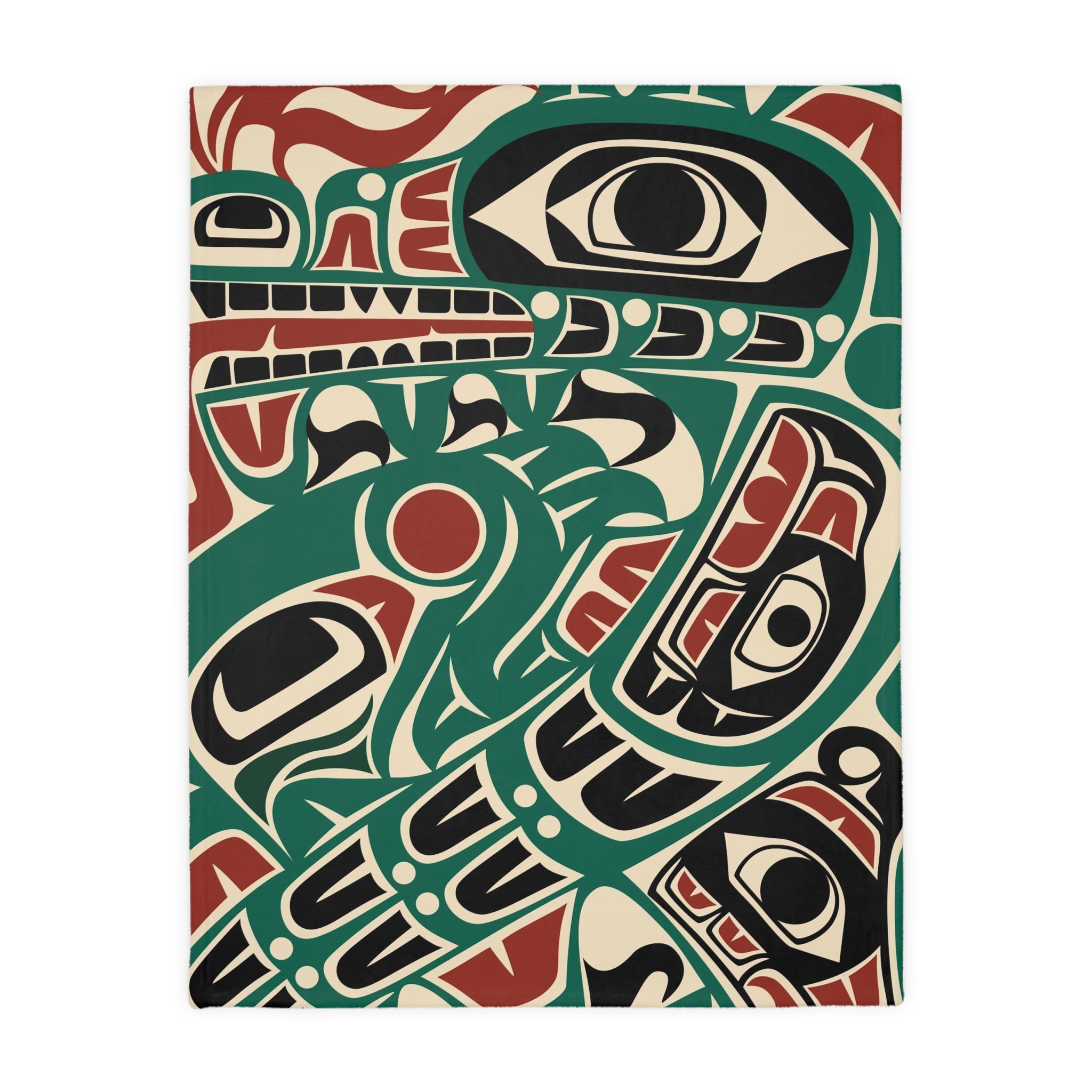 Reversible Coral Fleece Blanket | Classic Tribal Sea Monster | Northern Spiritlines™ Signature