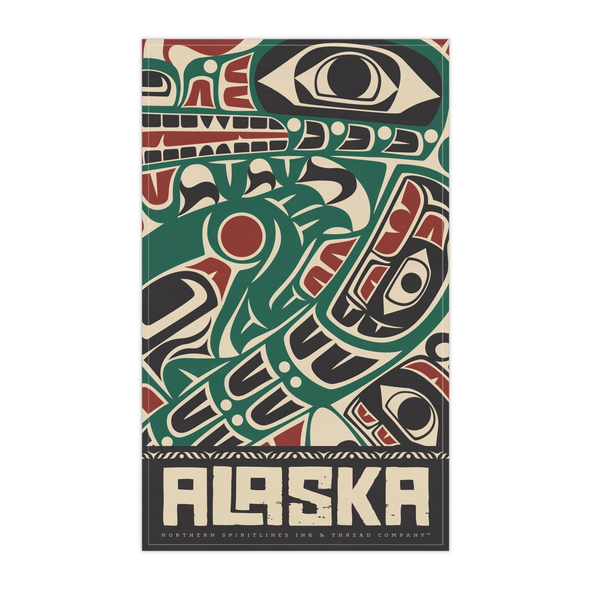 Cotton Twill Tea Towel - Rustic Alaska Tribal Sea Monster - AK State Line™ Collection