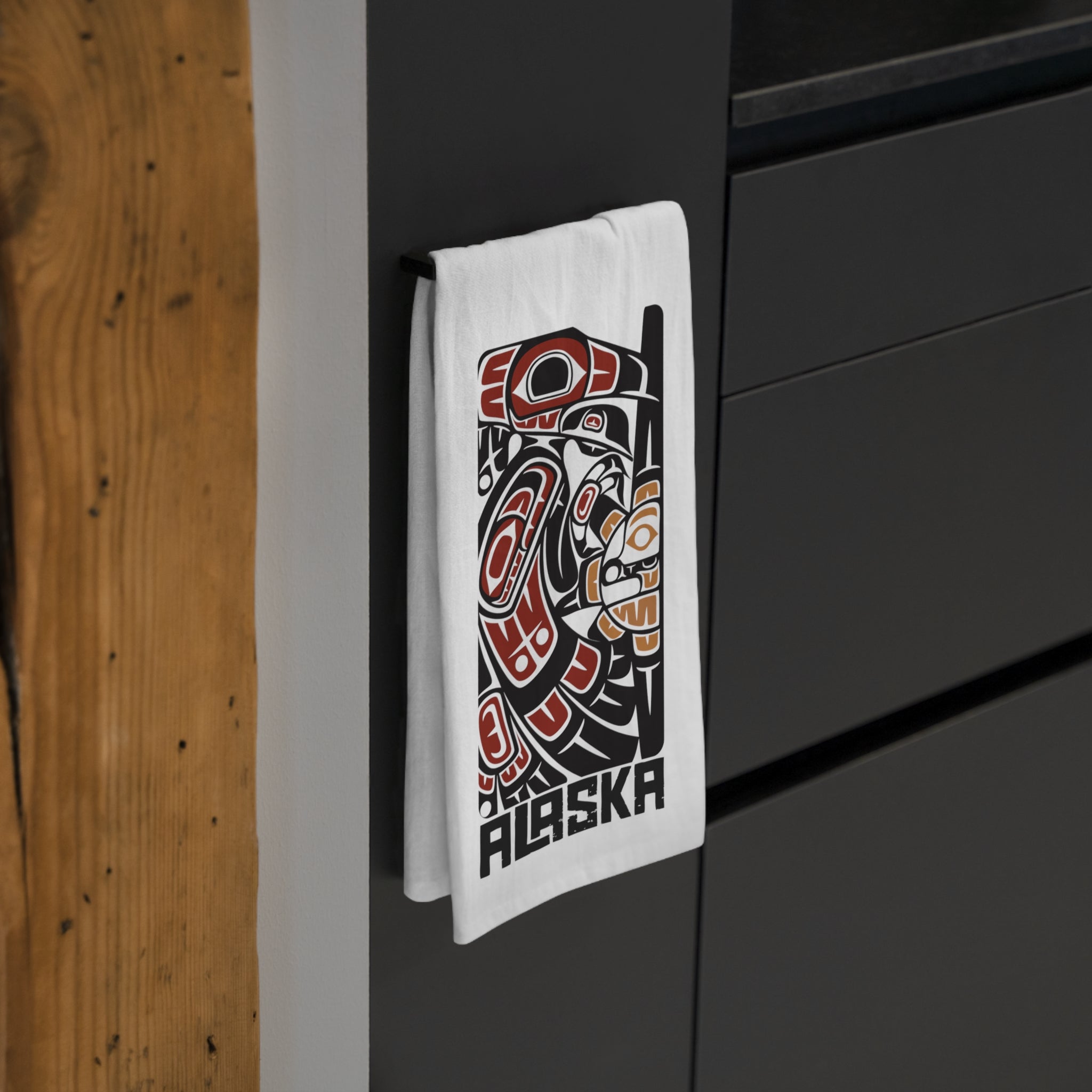 Cotton Tea Towel - Alaska Tribal Raven - AK State Line™ Collection