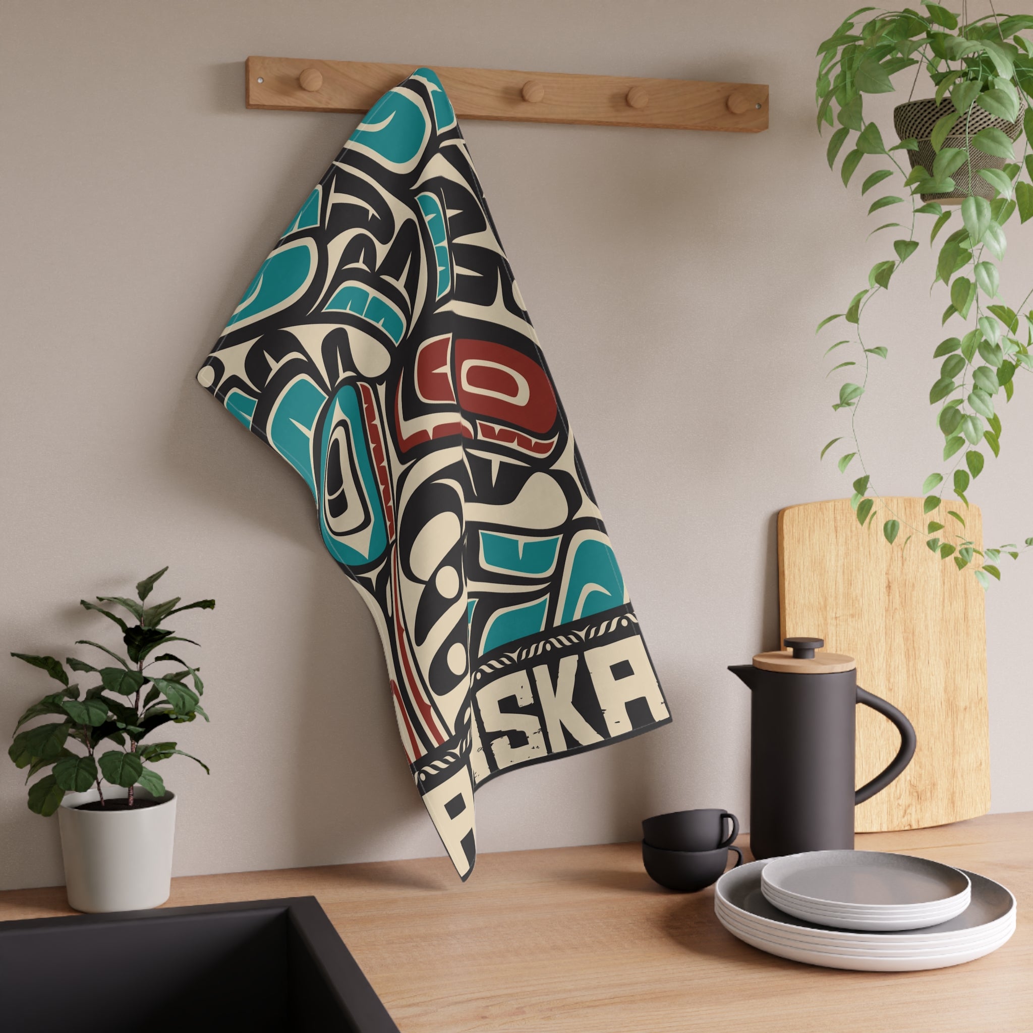Cotton Twill Tea Towel - Alaska Tribal Hummingbird - AK State Line™ Collection