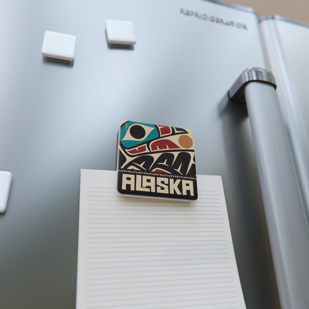 Porcelain Magnet - Rustic Alaska Tribal Raven - AK State Line™ Collection