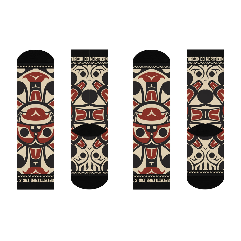 Crew Socks - Cushion Bottom - Classic Tribal Sun Print (Black/Red) - Northern Spiritlines™