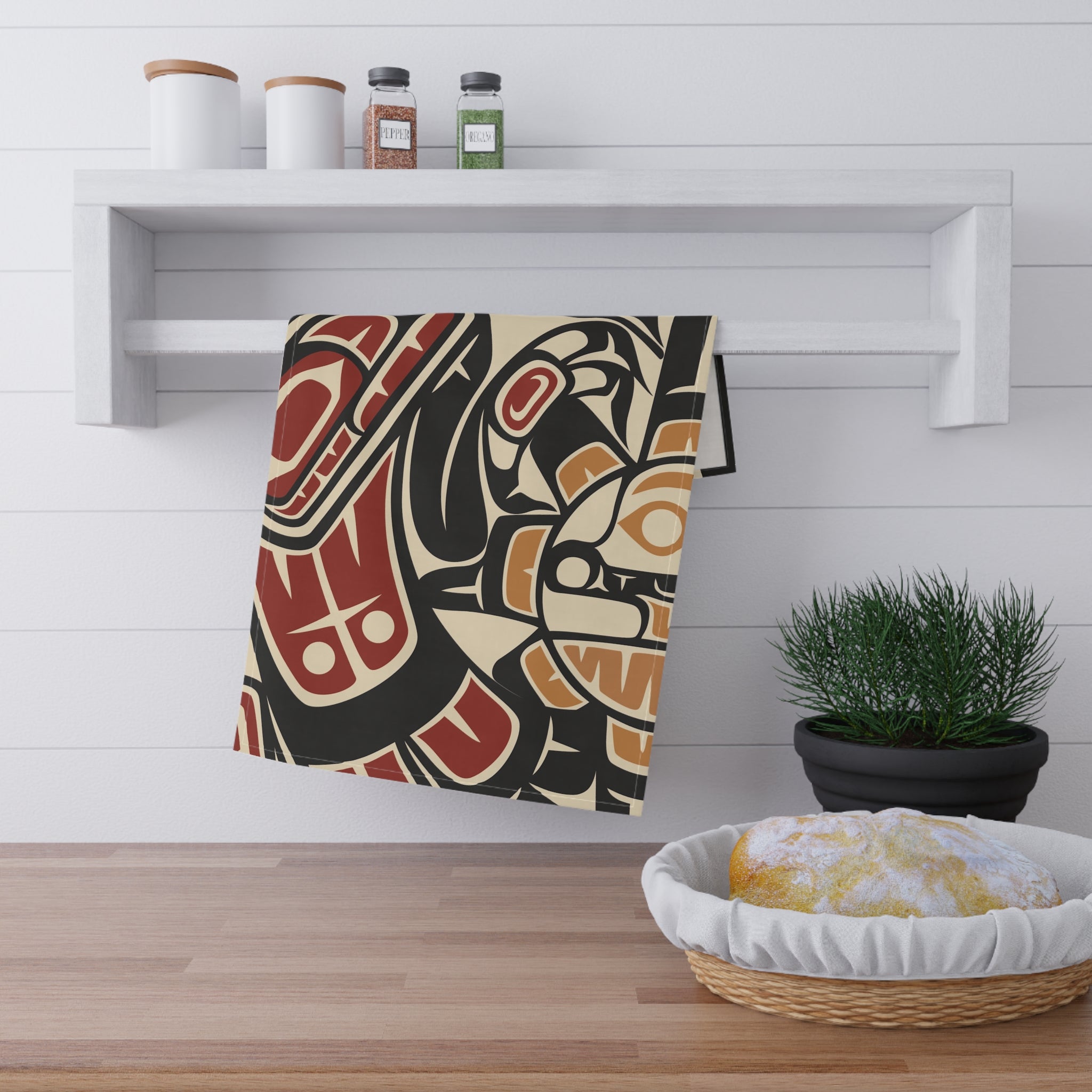 Cotton Twill Tea Towel - Classic Tribal Raven - Northern Spiritlines™