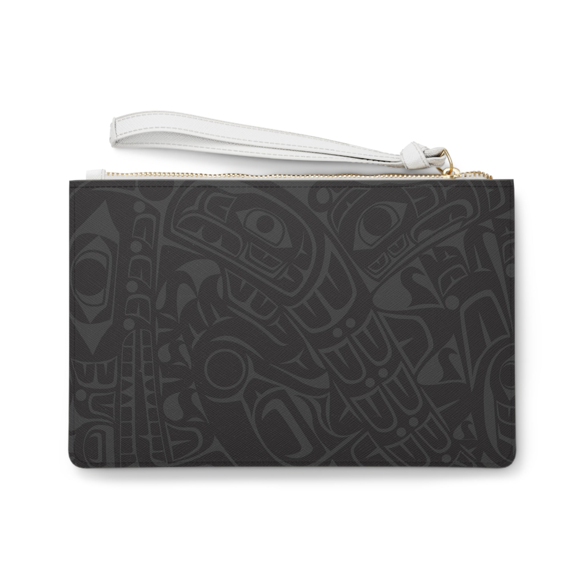 Zipper Wristlet Clutch Bag - Classic Tribal Smoky Print with Teal Logo - Northern Spiritlines™