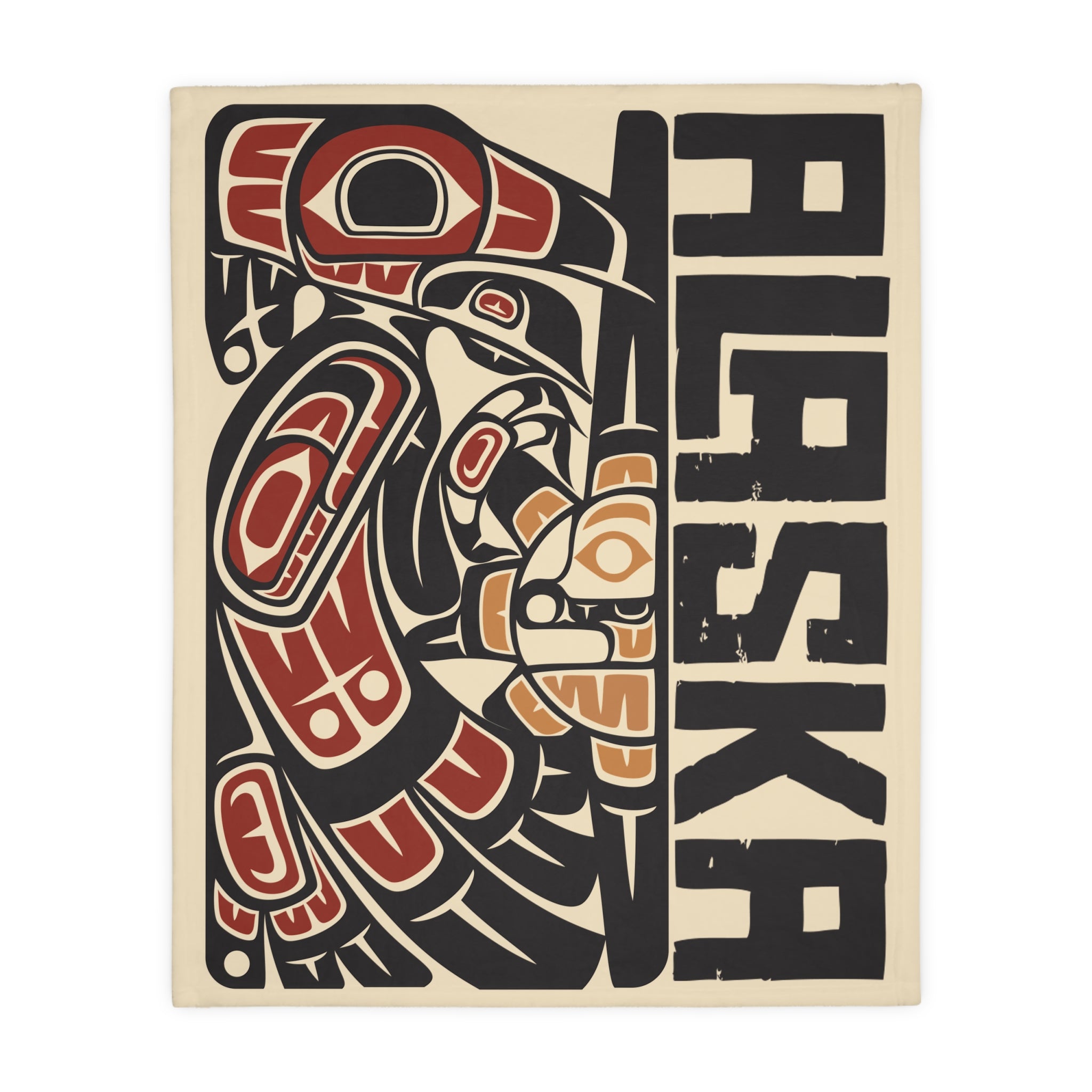 Reversible Plush Blanket - Rustic Alaska Tribal Raven - AK State Line™ Collection