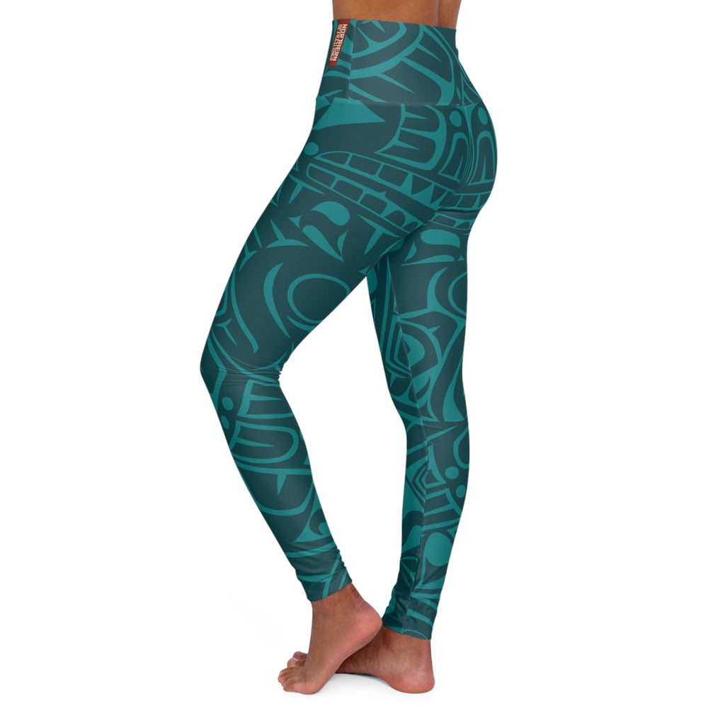High Waisted Legging, Yoga Pant - Classic Tribal Print in Tidal Teal - Northern Spiritlines™