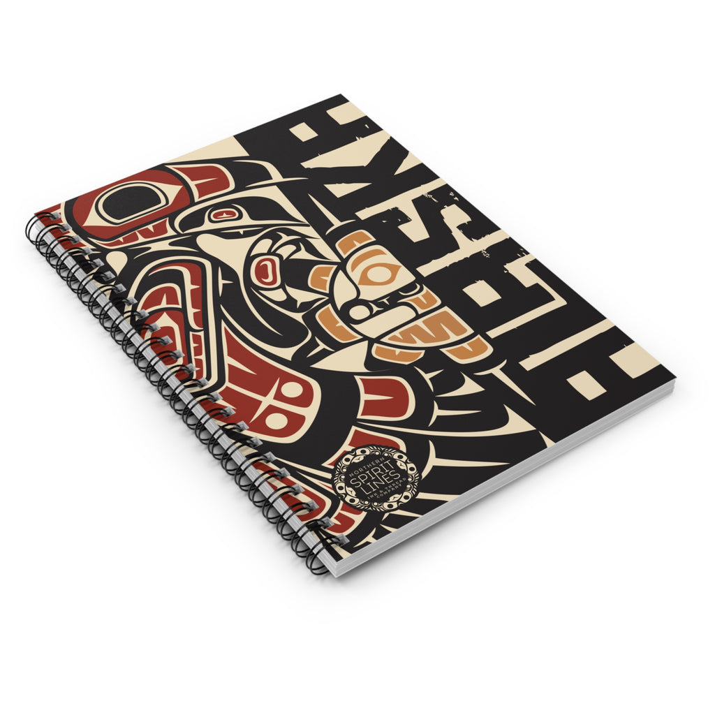 Spiral Notebook, Journal - Rustic Tribal Raven w/ Vertical Alaska - AK State Line™