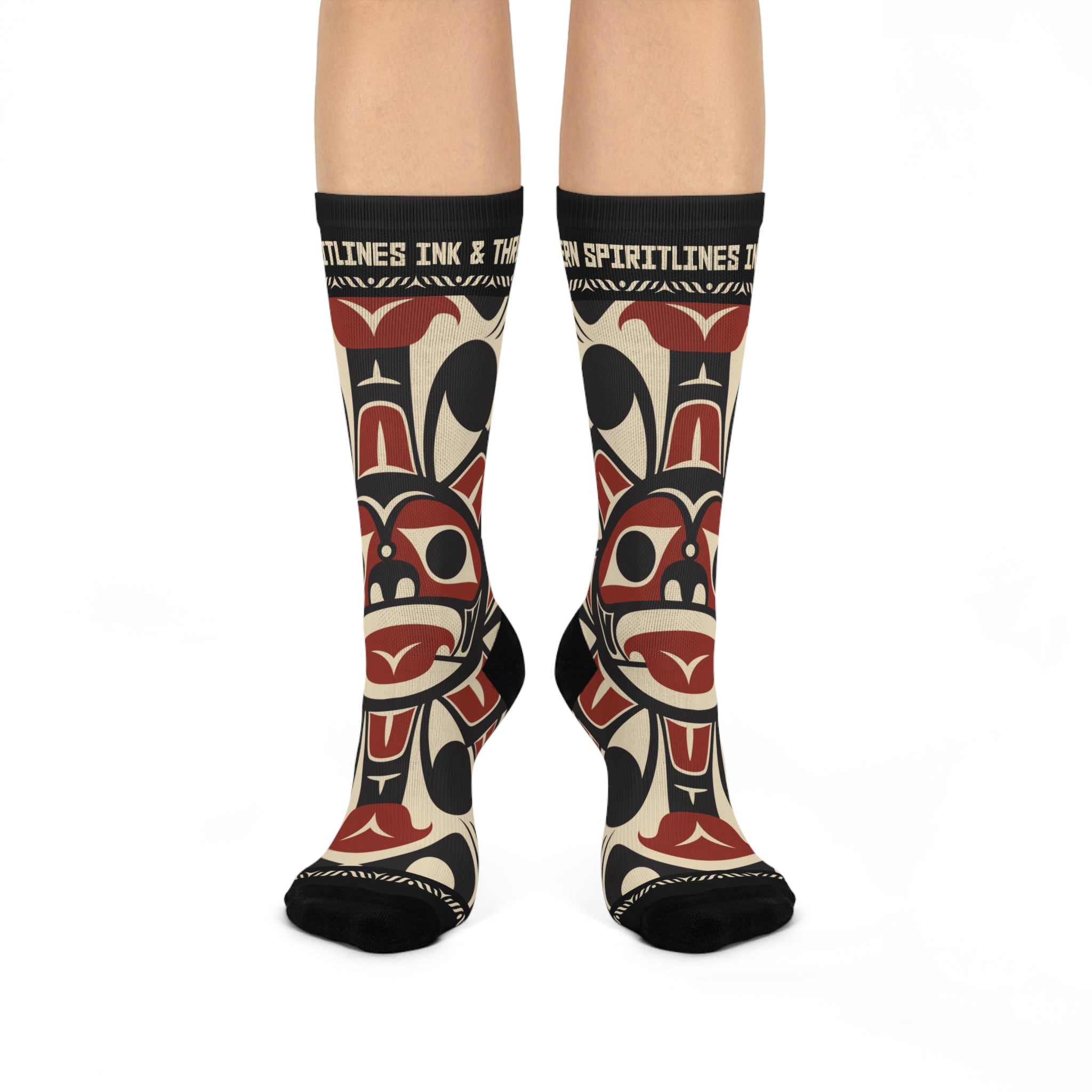Crew Socks - Cushion Bottom - Classic Tribal Sun Print (Black/Red) - Northern Spiritlines™