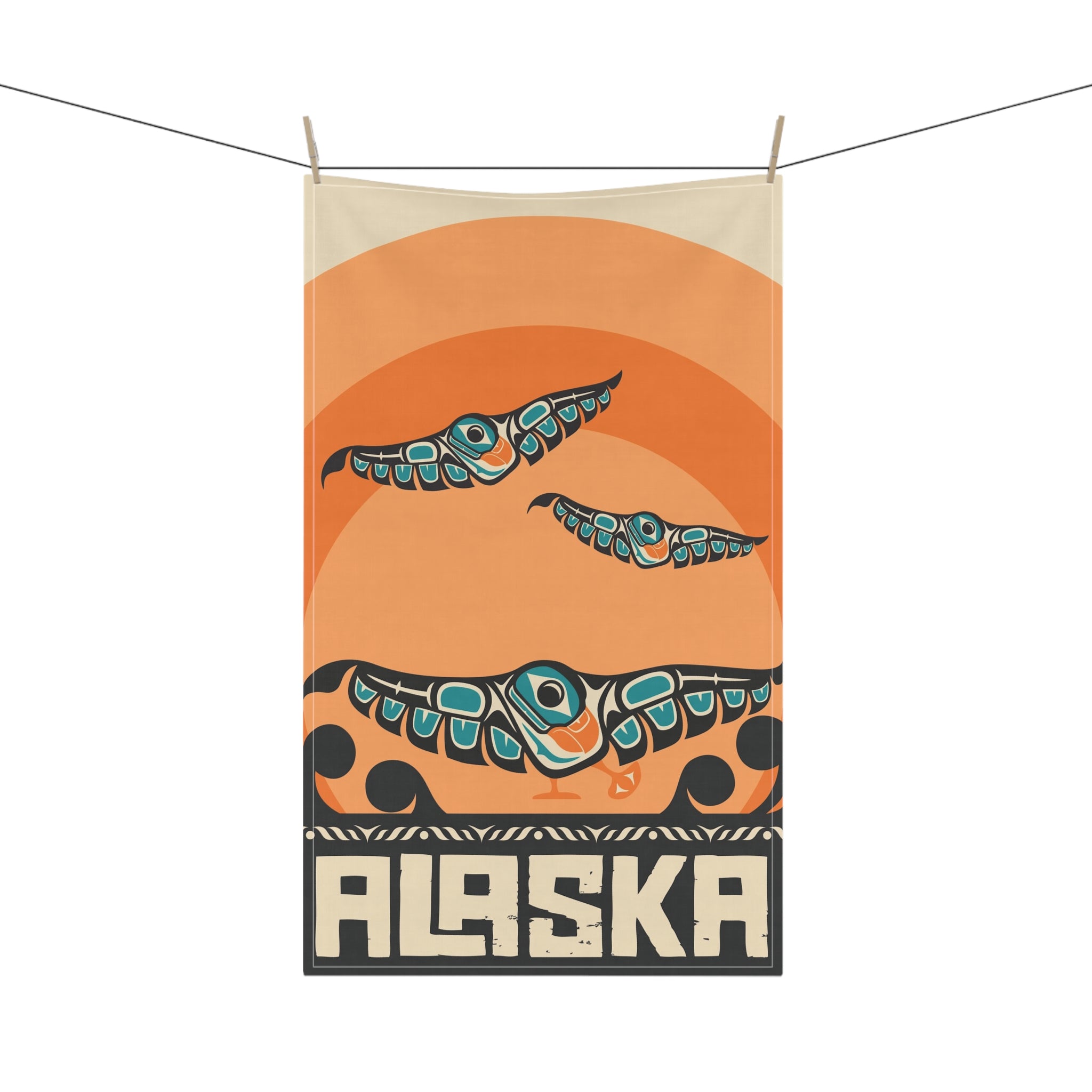 Cotton Twill Tea Towel - Alaska Tribal Puffins - AK State Line™ Collection